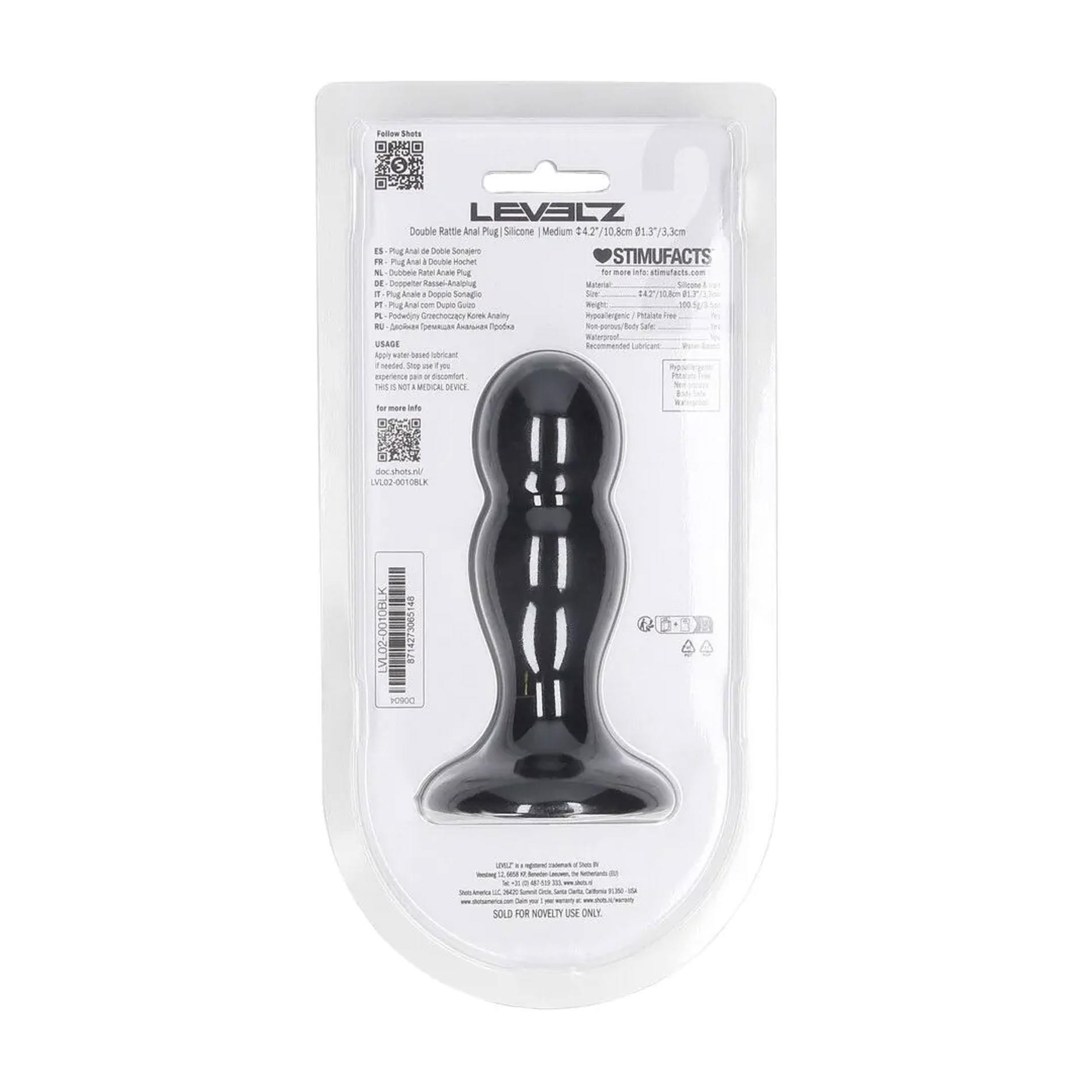 Double Rattle Liquid Silicone Anal Plug - M - Black