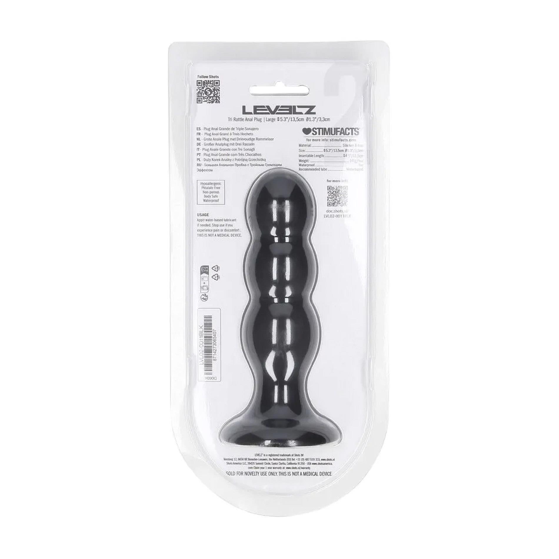 Tri Rattle Liquid Silicone Anal Plug - L - Black