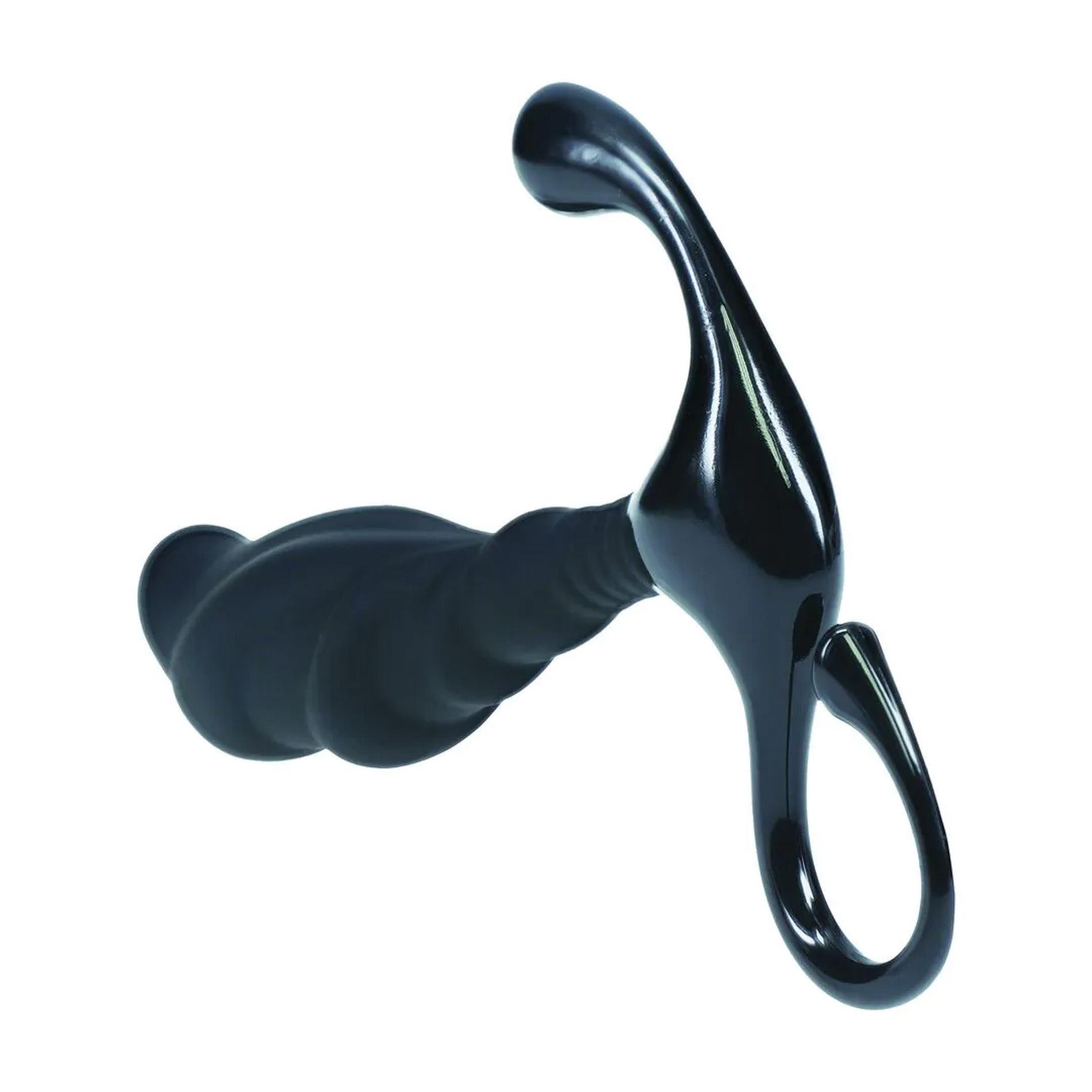 Rippled With Hard Loop Silicone Prostate Massager - L - Black