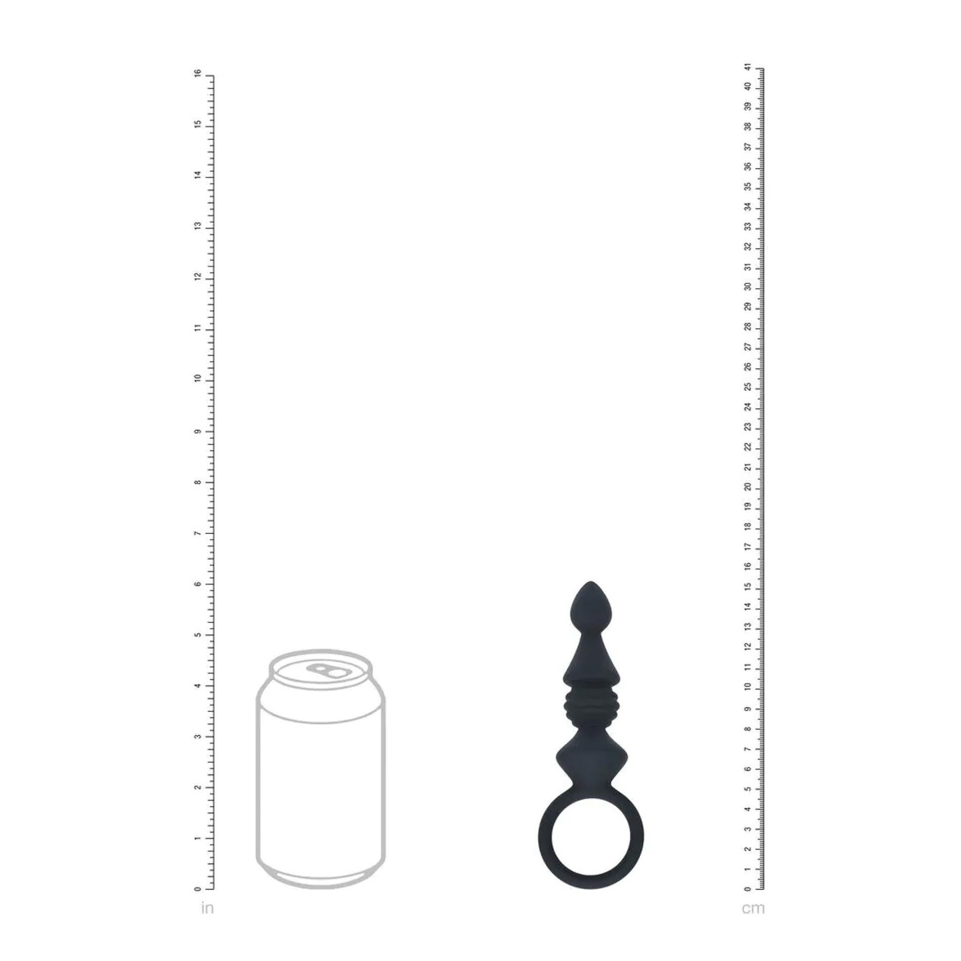 Ribbed Silicone Anal Probe With Loop - Black