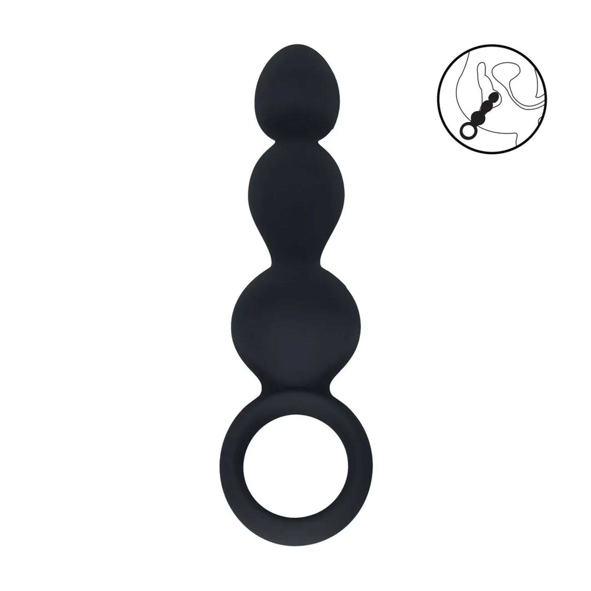 Beaded Silicone Anal Probe With Loop - Black