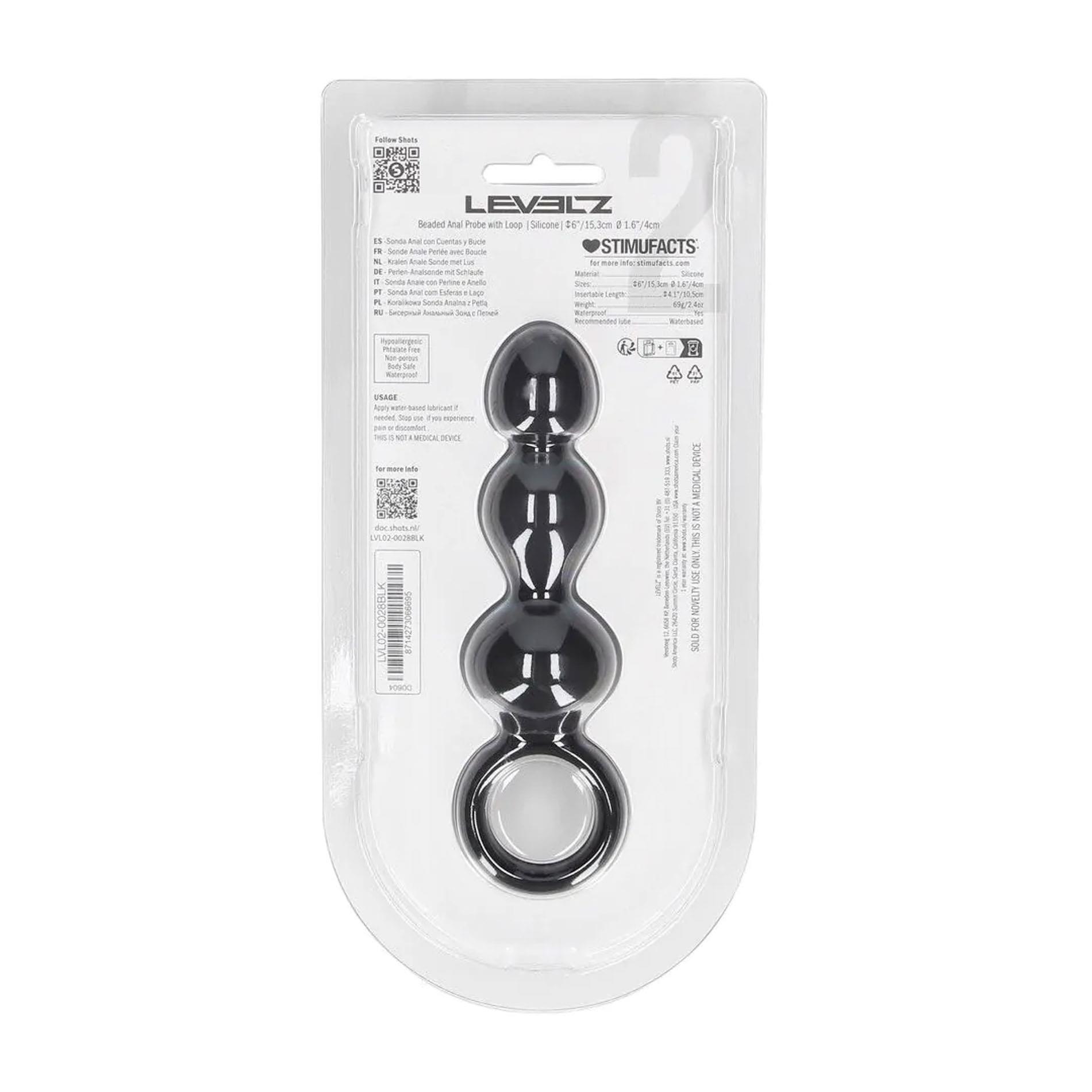 Beaded Silicone Anal Probe With Loop - Black