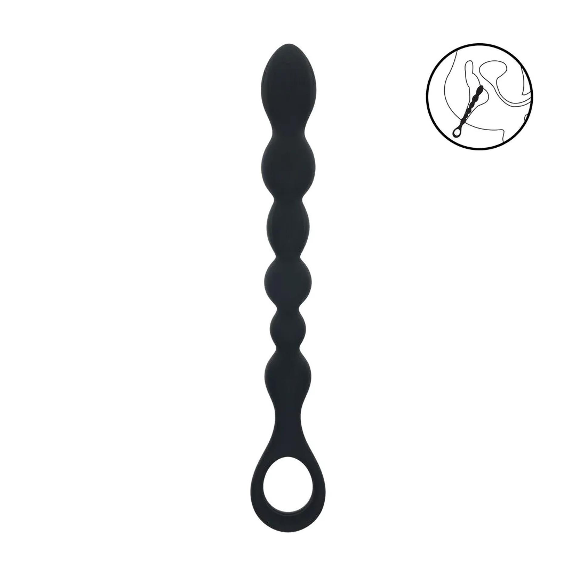 Beaded Snake Silicone Anal Probe With Loop - Black