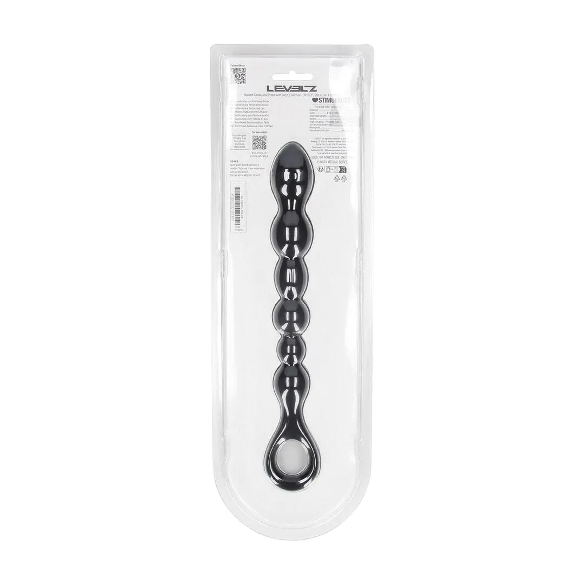 Beaded Snake Silicone Anal Probe With Loop - Black