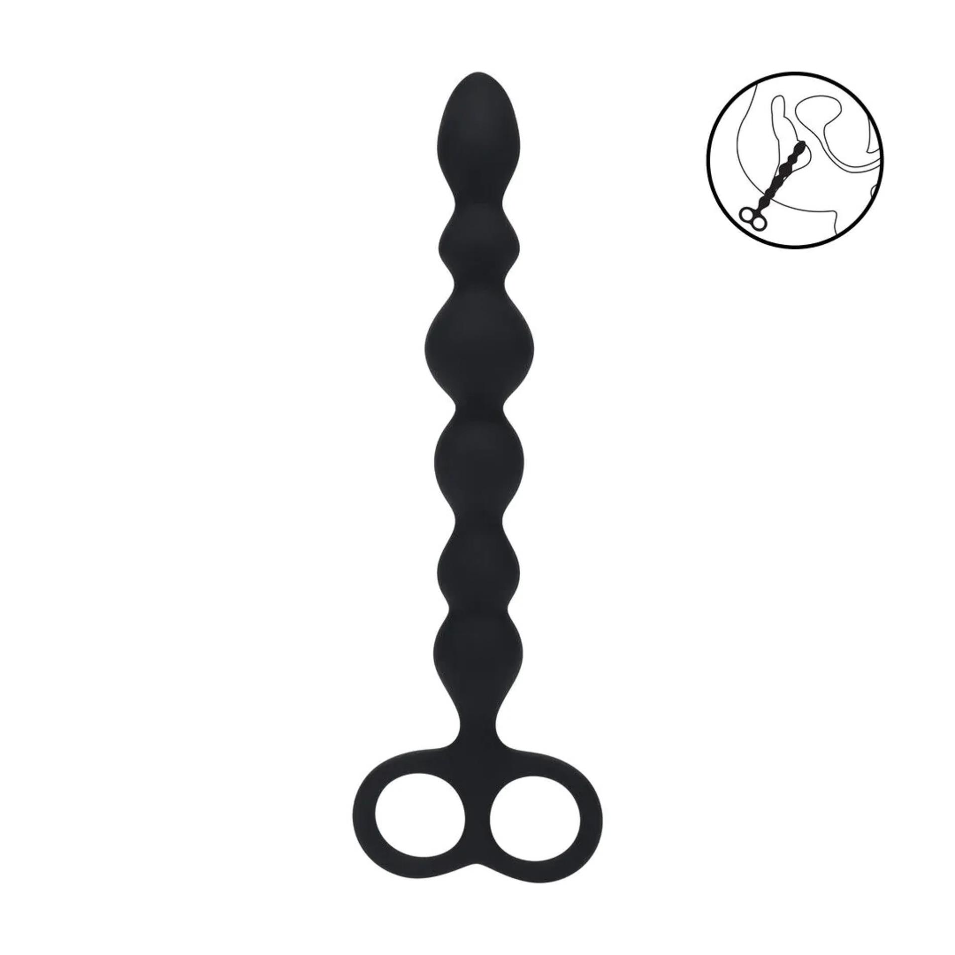 Beaded Silicone Anal Probe With Double Loop - Black