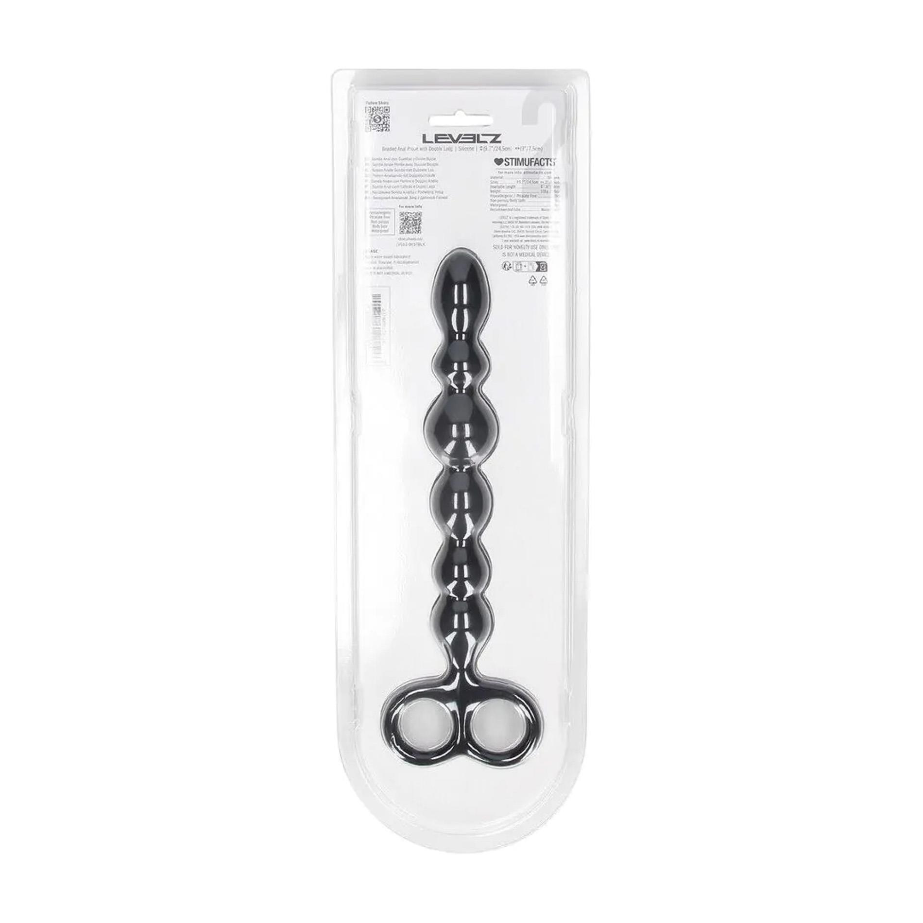 Beaded Silicone Anal Probe With Double Loop - Black