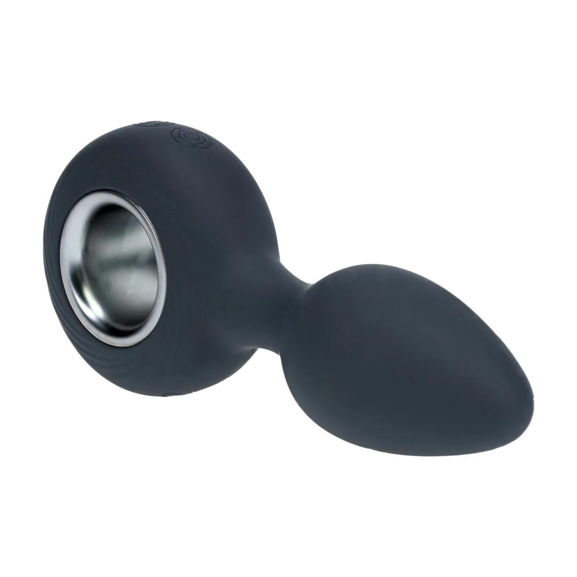 Vibrating Silicone Anal Plug With Loop - Black