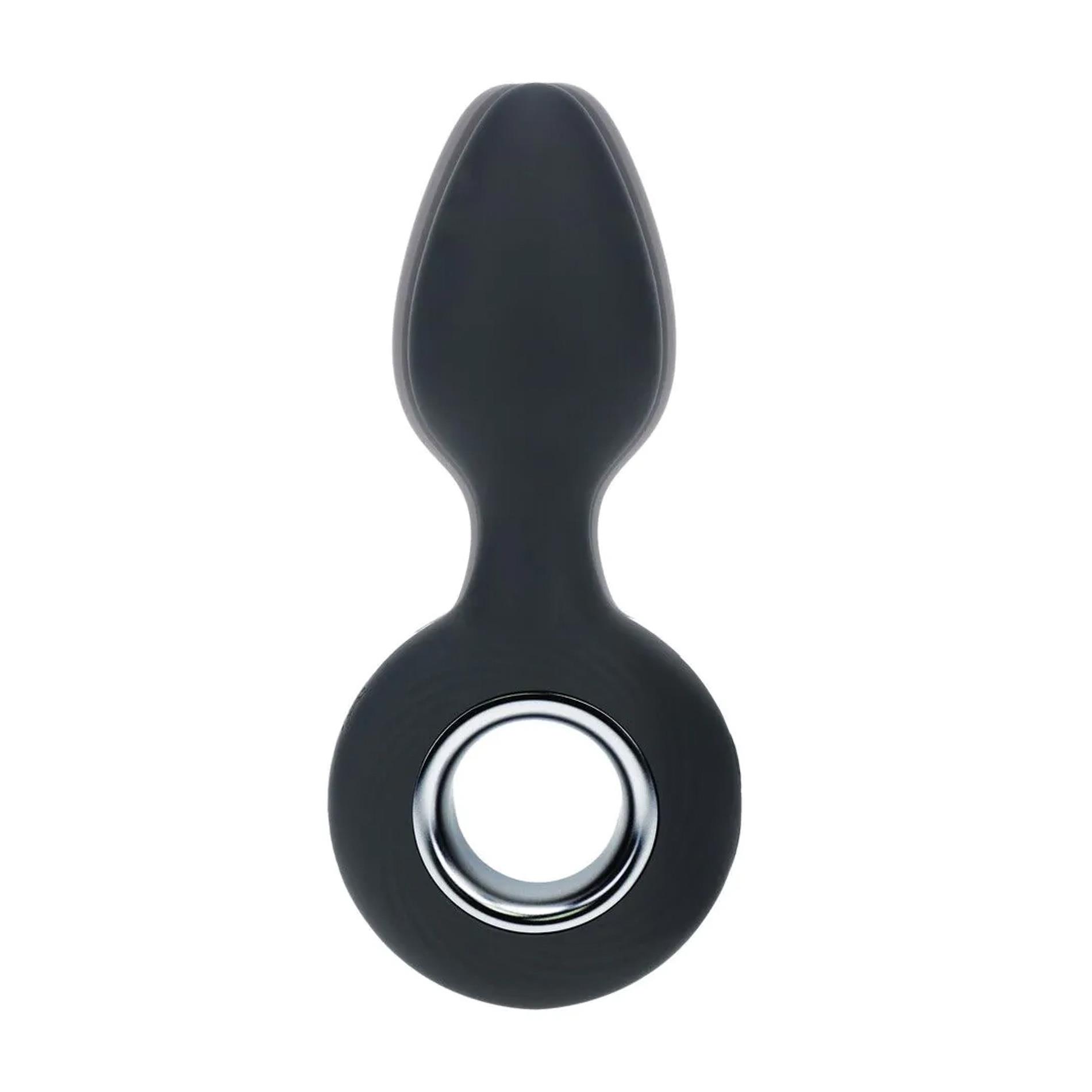 Vibrating Silicone Anal Plug With Loop - Black