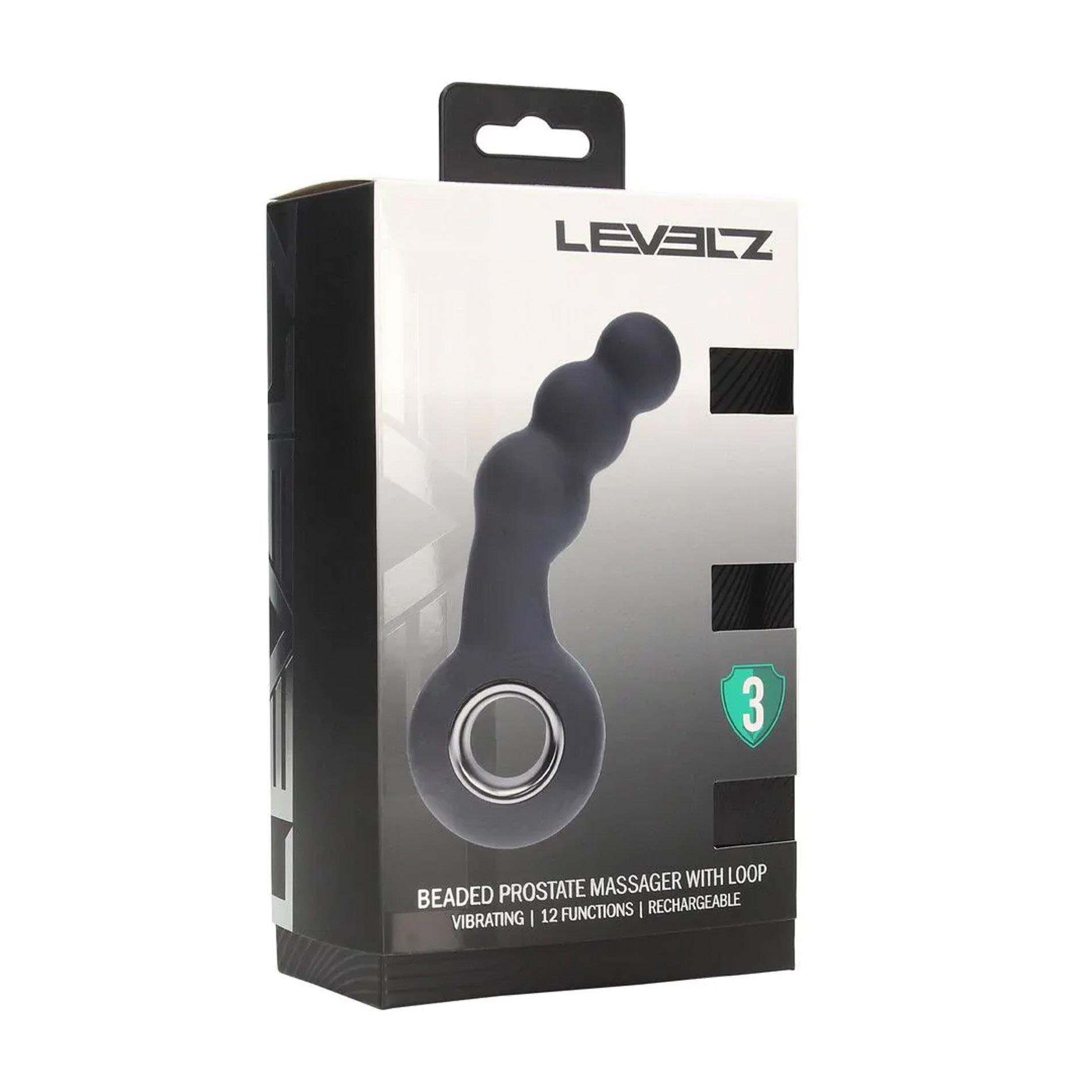 Vibrating Beaded Silicone Prostate Massager With Loop - Black