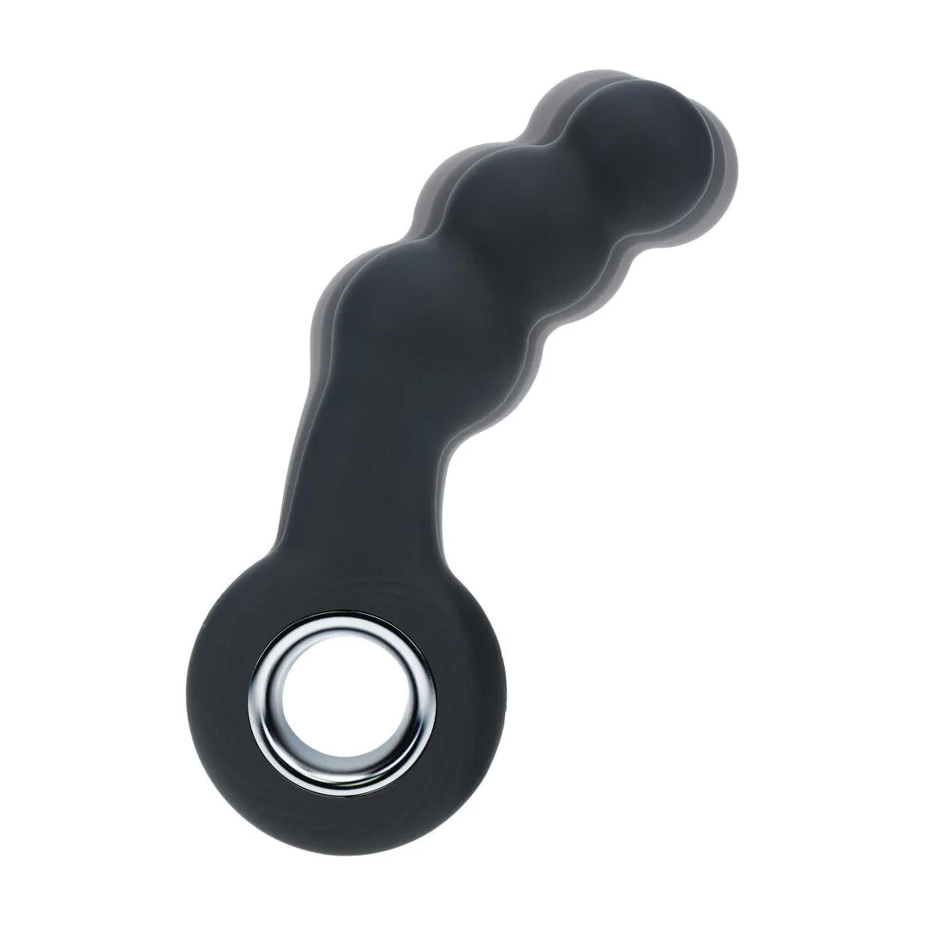 Vibrating Beaded Silicone Prostate Massager With Loop - Black