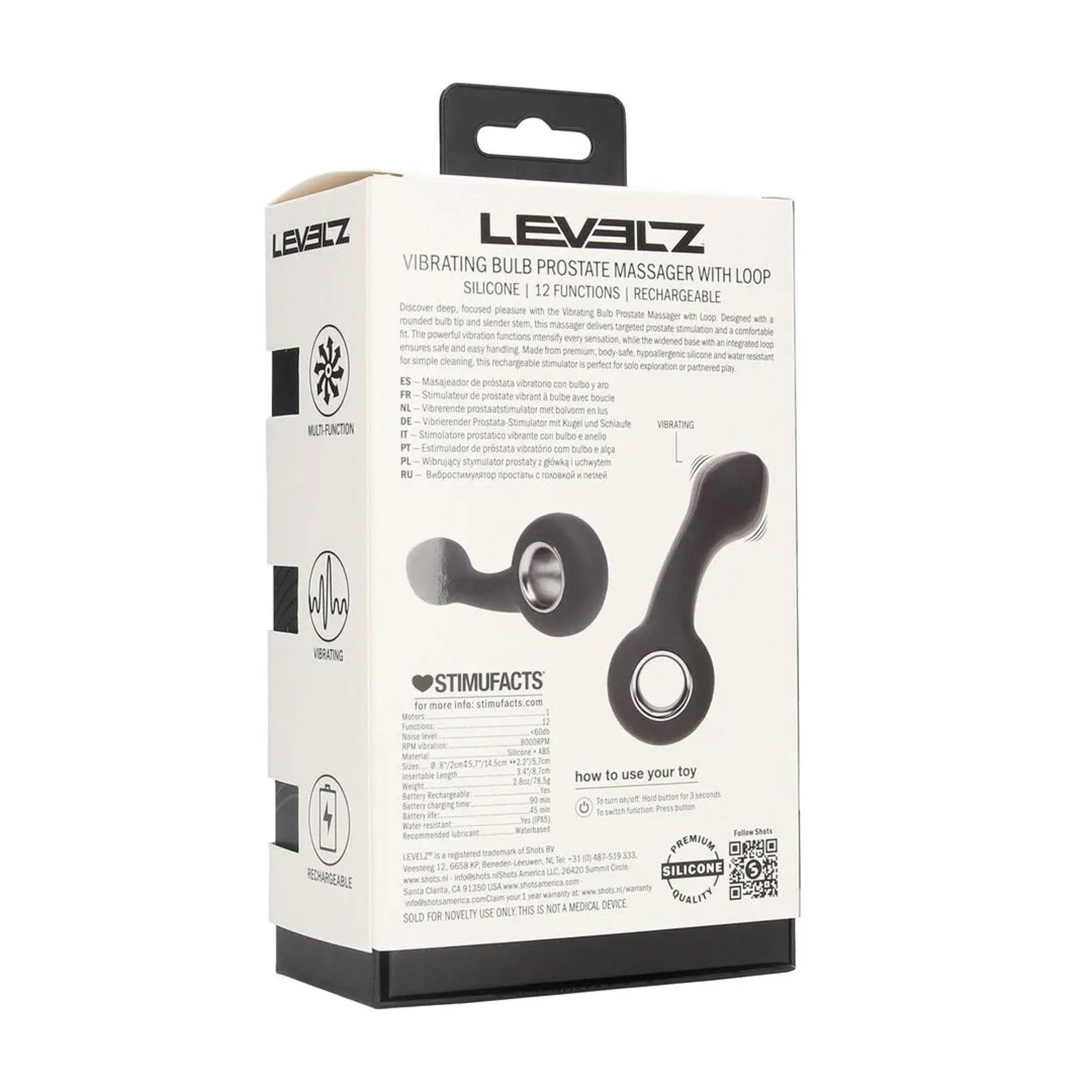 Vibrating Bulb Silicone Prostate Massager With Loop - Black