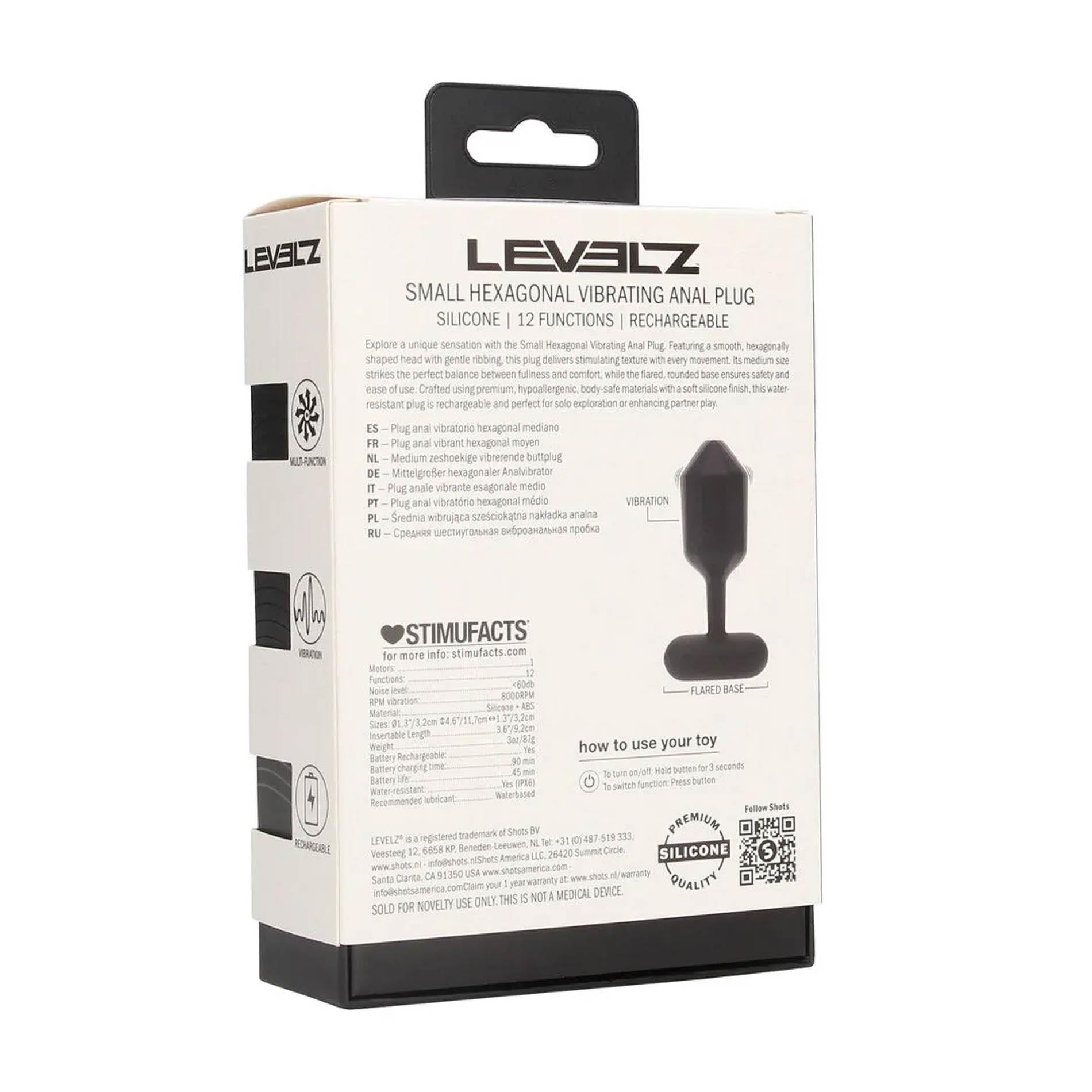 Hexagonal Vibrating Silicone Anal Plug - S - Black