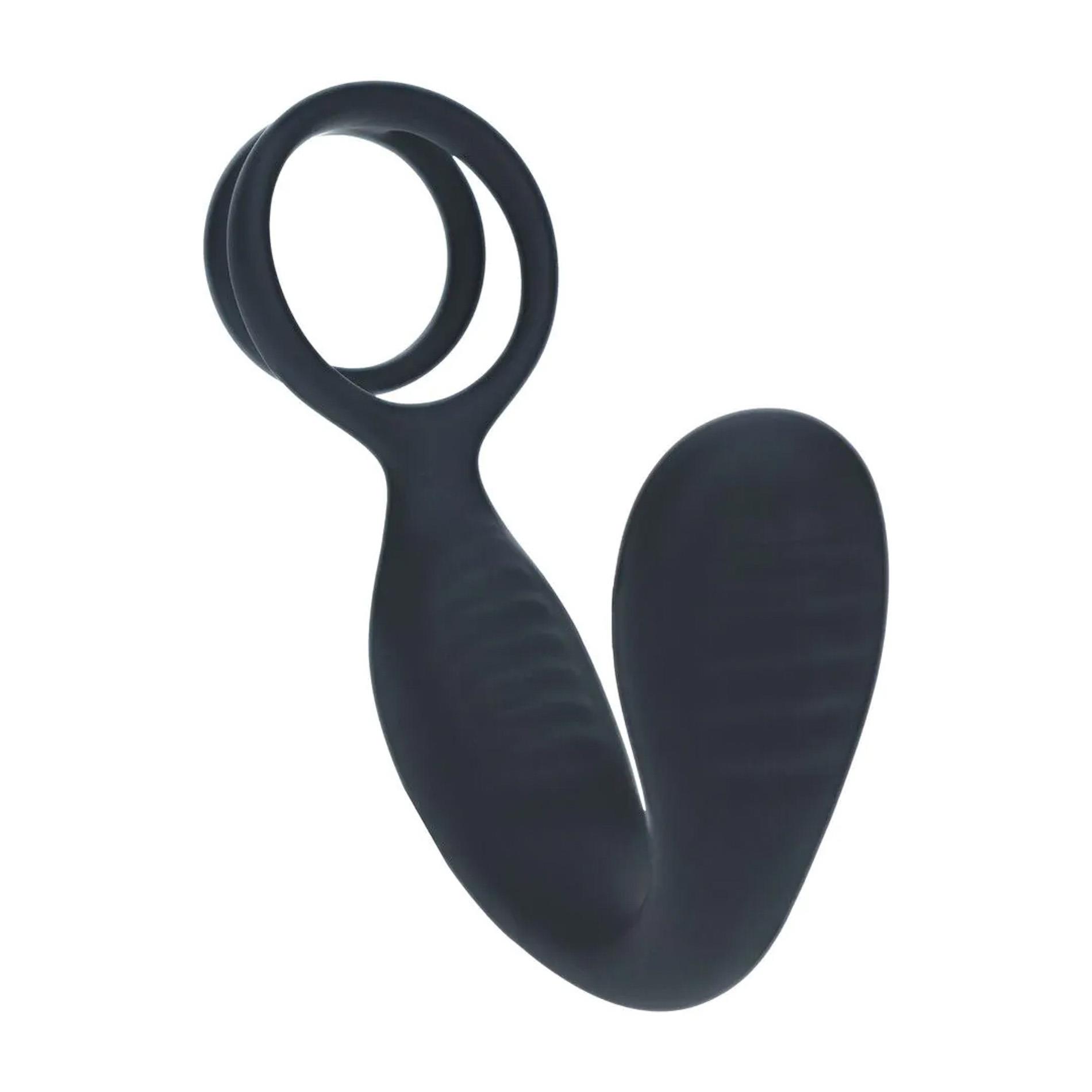 Vibrating Silicone Prostate Stimulator With Cock And Ball Ring - Black