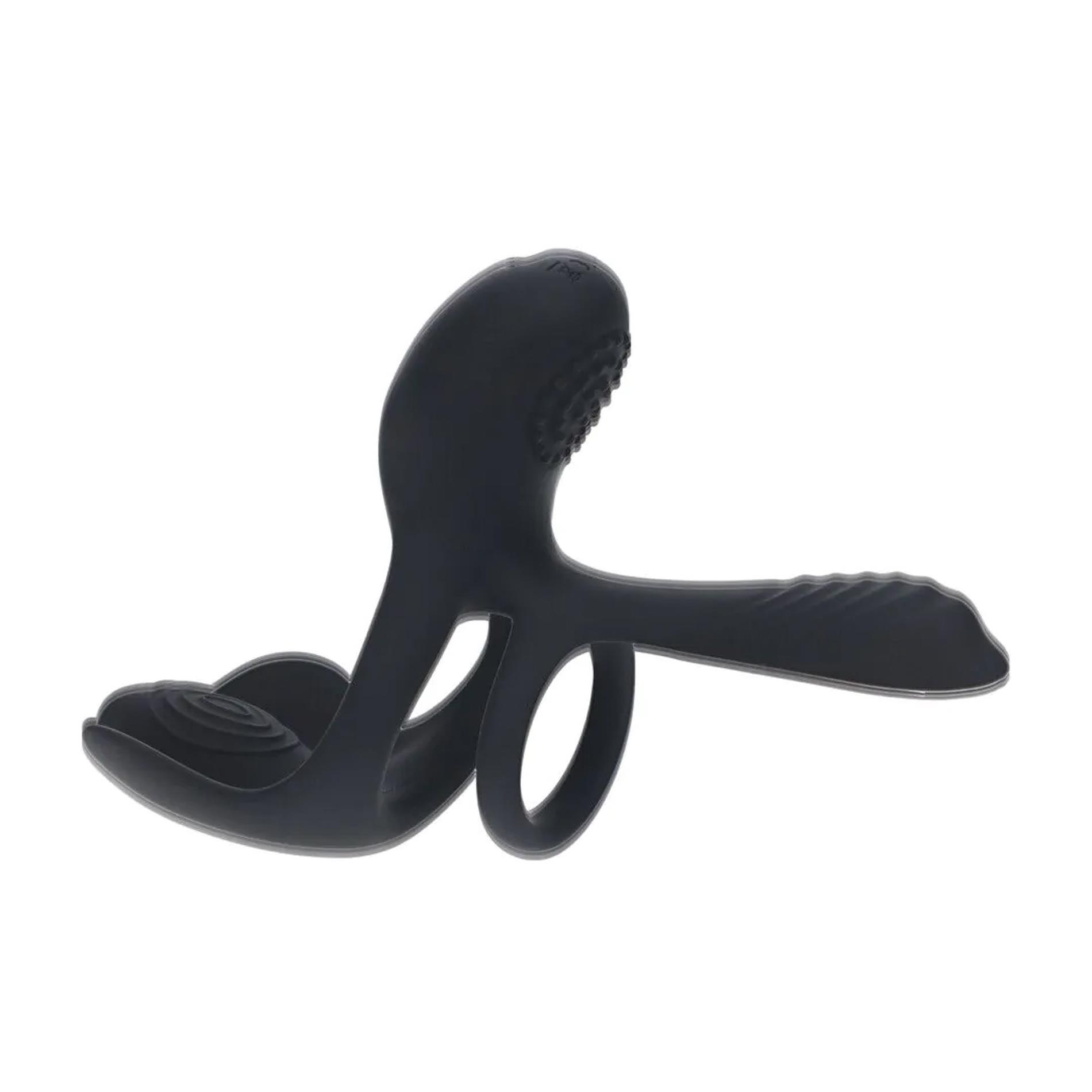 Triple Motor Vibrating Silicone Cockring - Black