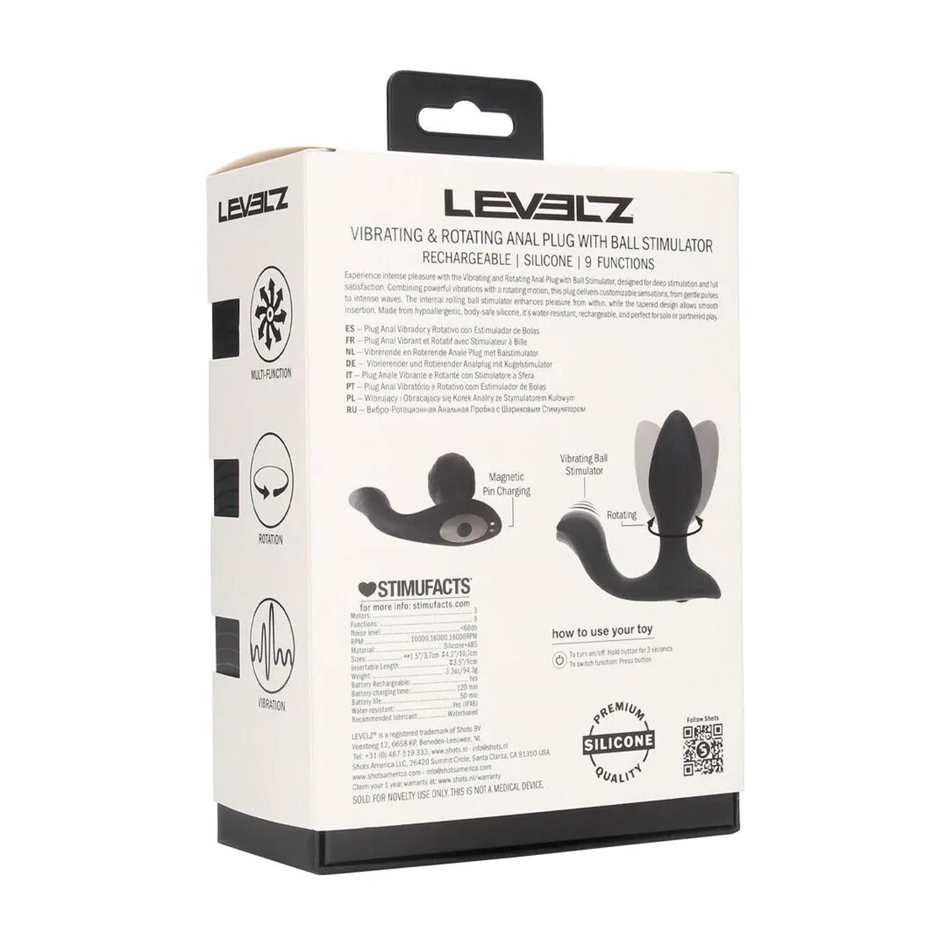 Vibrating And Rotating Silicone Anal Plug With Ball Stimulator - Black