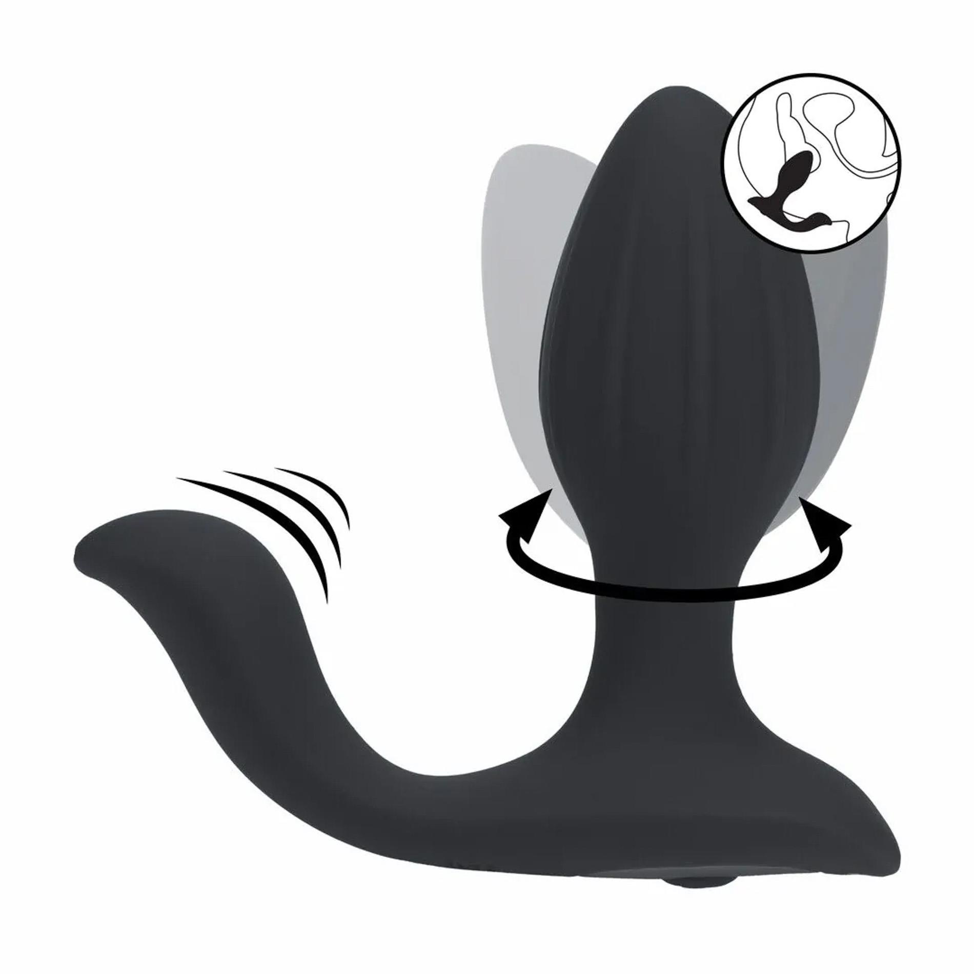 Vibrating And Rotating Silicone Anal Plug With Ball Stimulator - Black