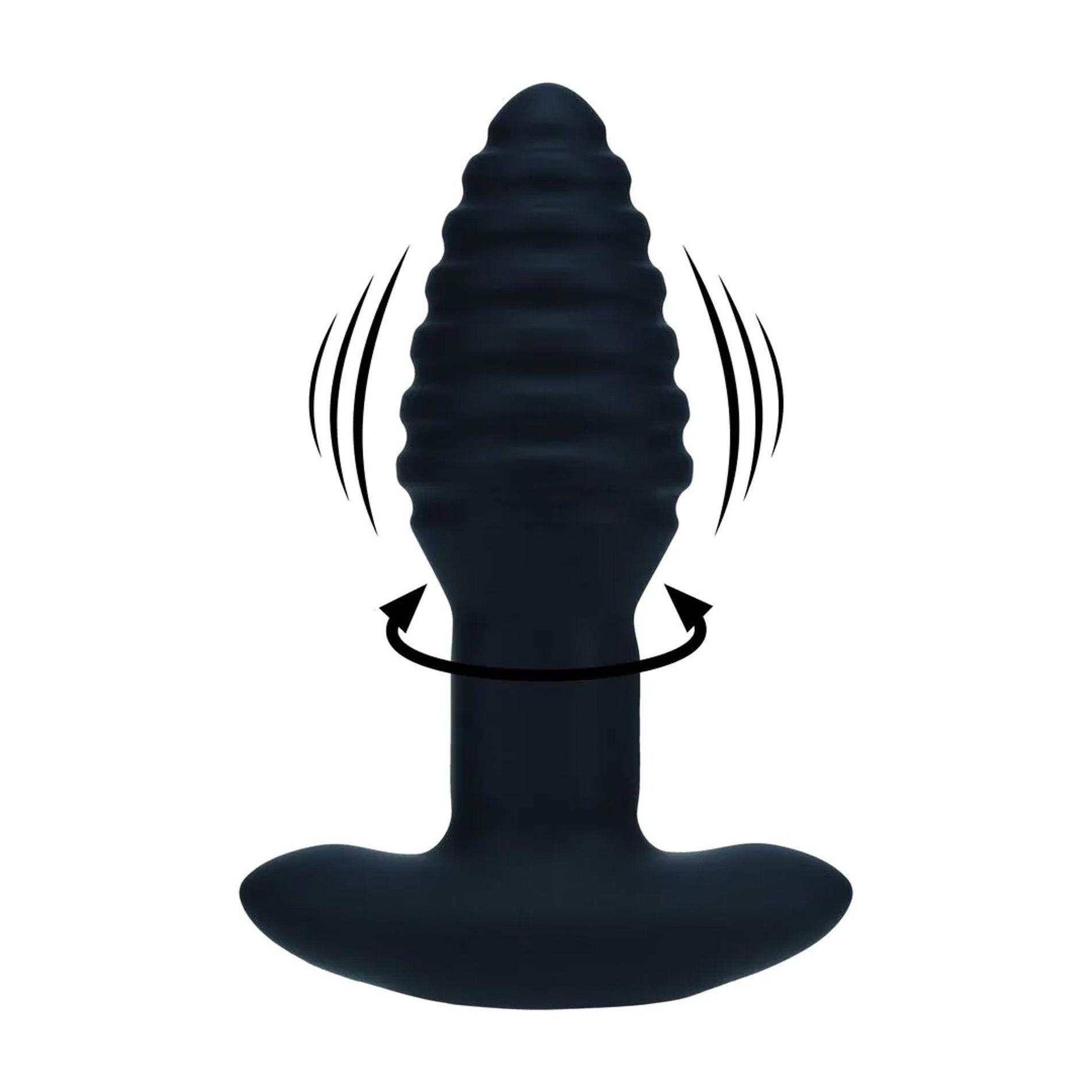 Vibrating And Rotating Ribbed Silicone Anal Plug - Black
