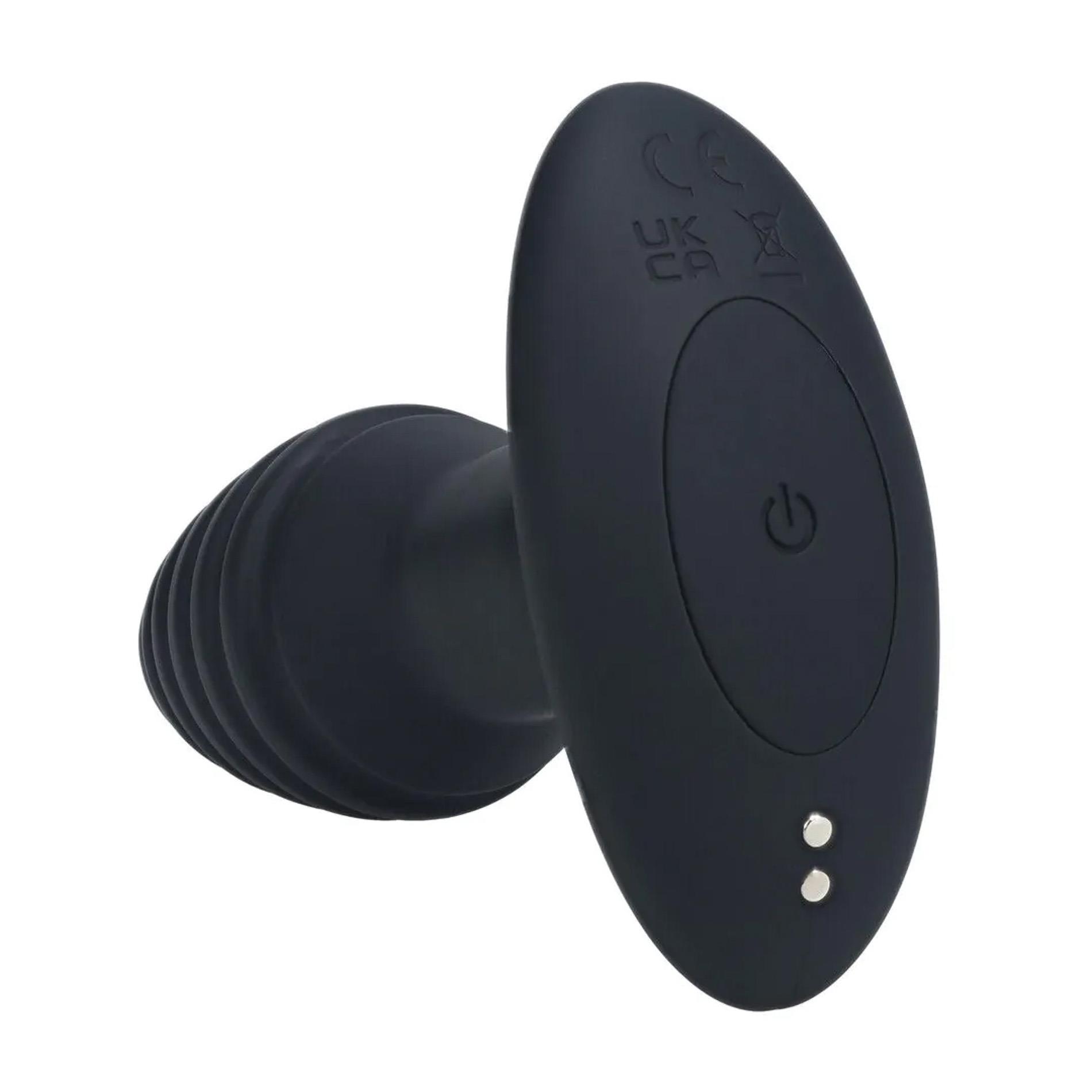 Vibrating And Rotating Ribbed Silicone Anal Plug - Black
