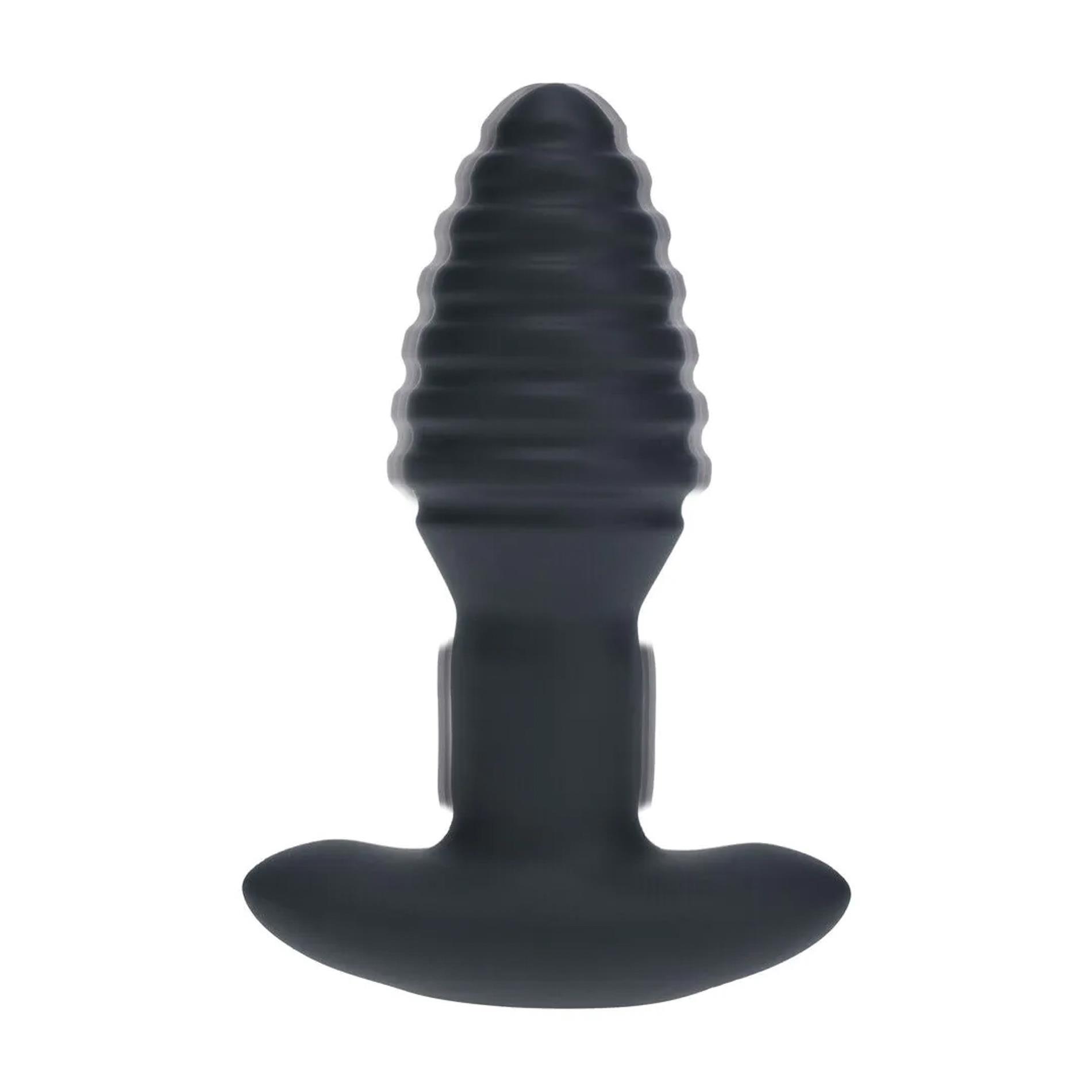 Vibrating And Rotating Ribbed Silicone Anal Plug - Black