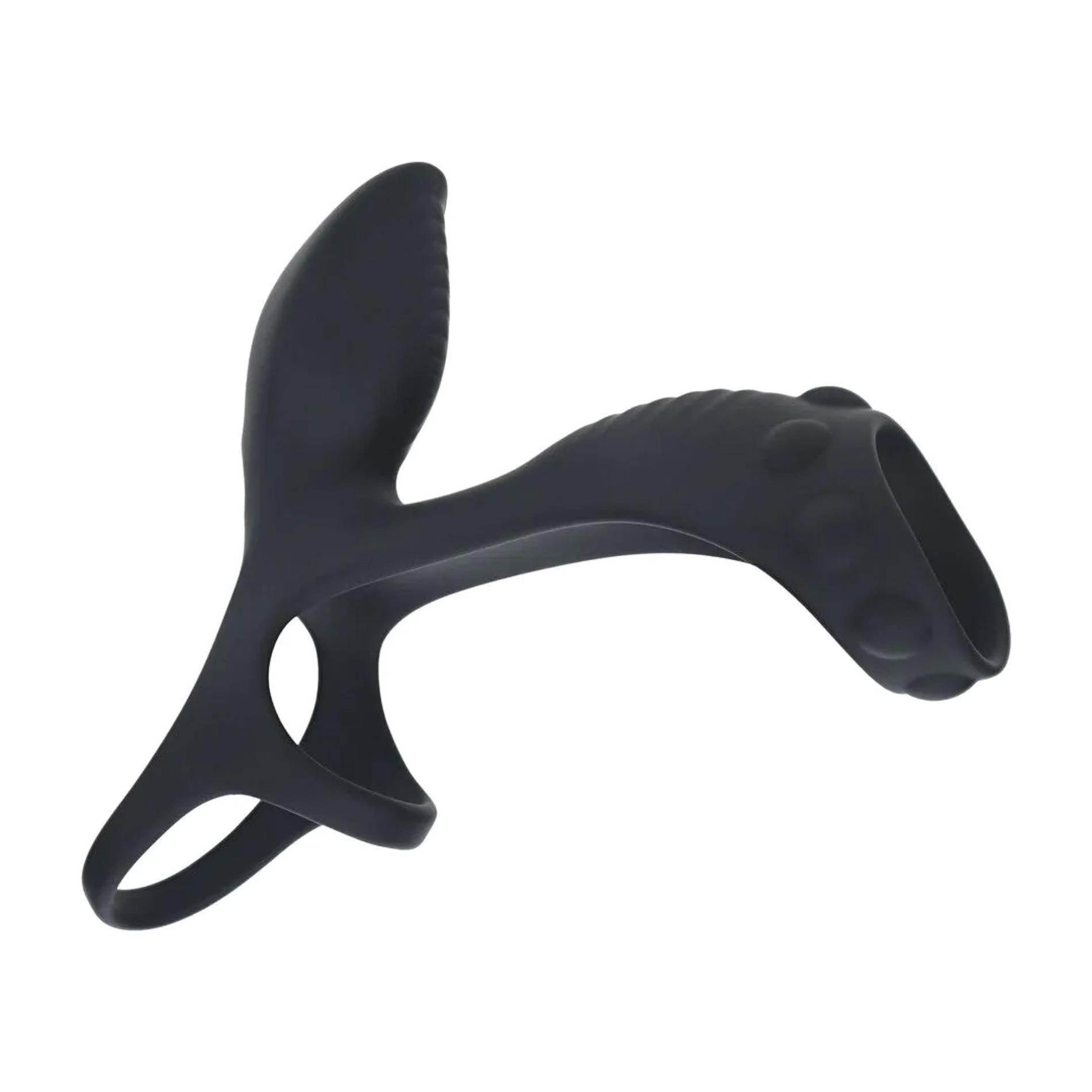 Vibrating Silicone Cock And Ball Ring With Shaft Loop - Black