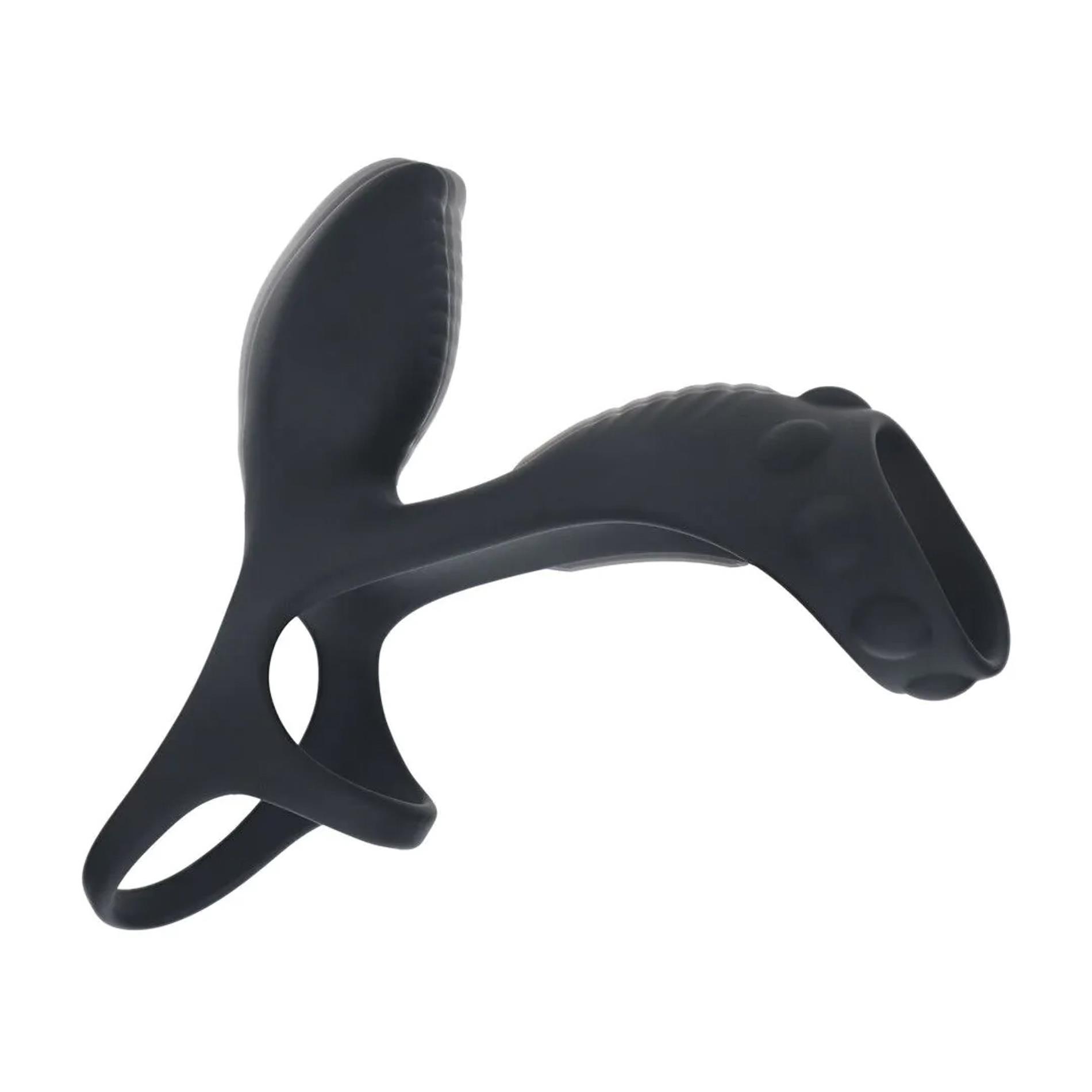 Vibrating Silicone Cock And Ball Ring With Shaft Loop - Black