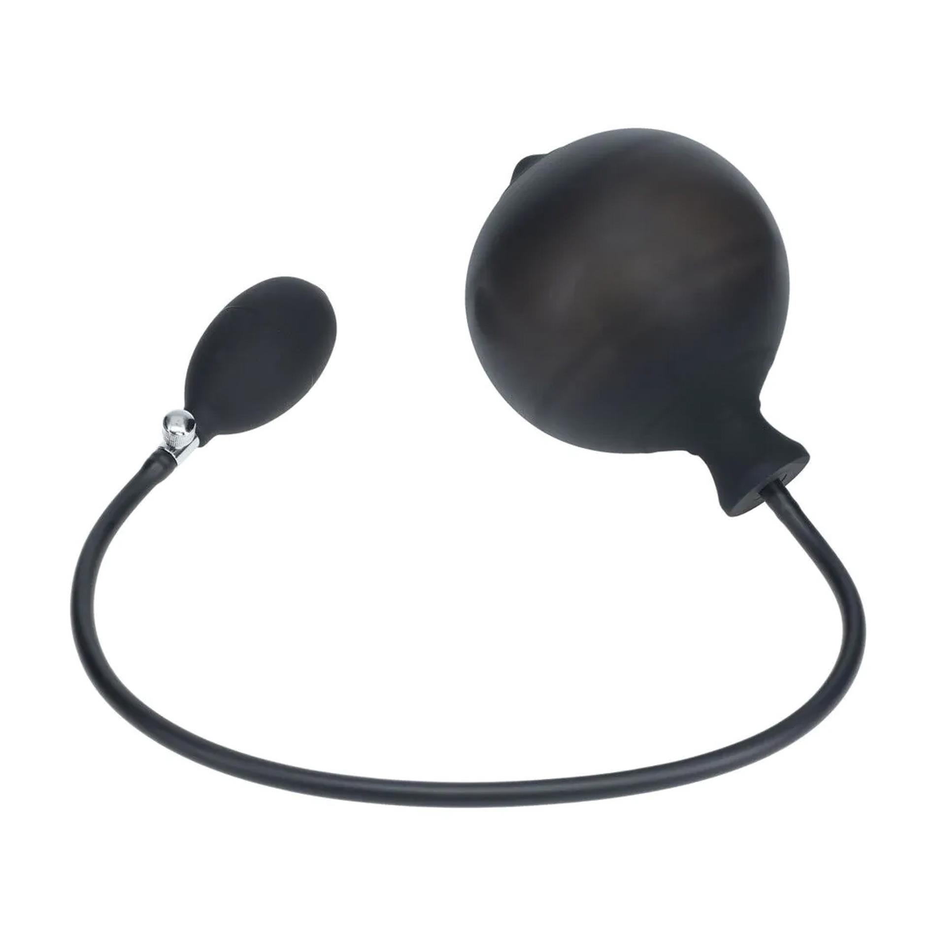 Ribbed Inflatable Silicone Anal Plug - Black