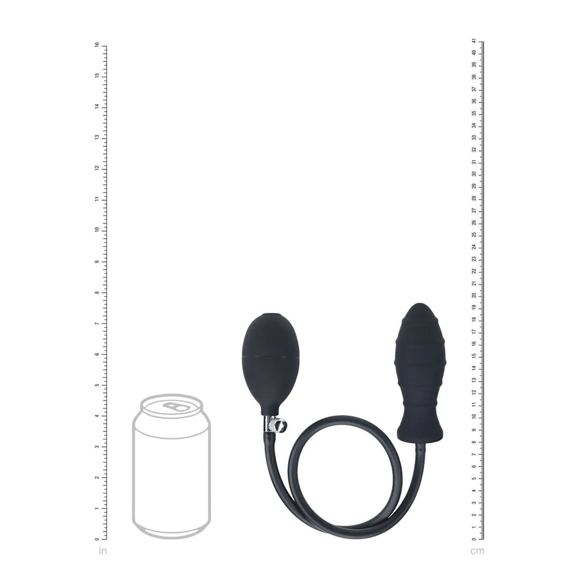 Ribbed Inflatable Silicone Anal Plug - Black