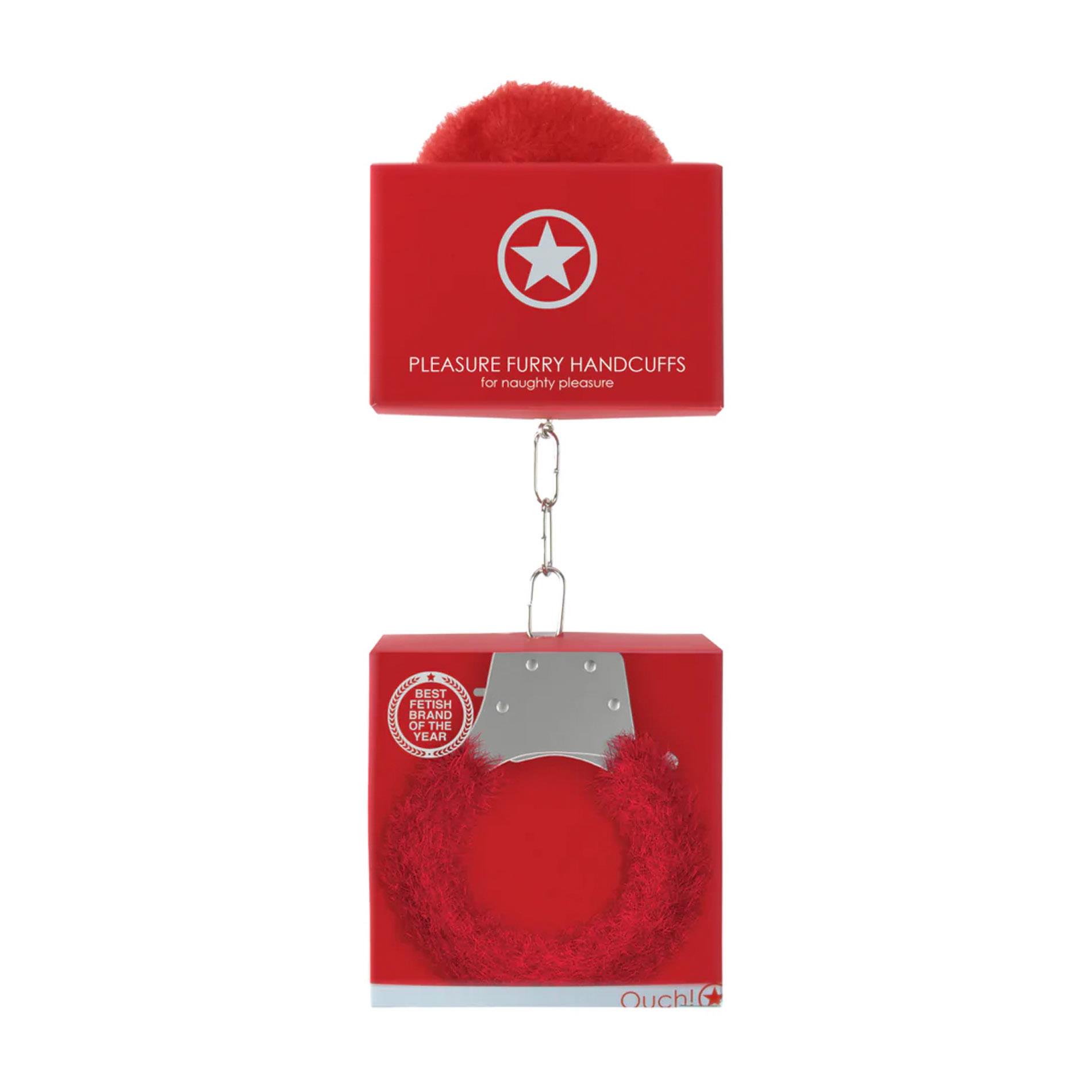 Pleasure Handcuffs Furry Red