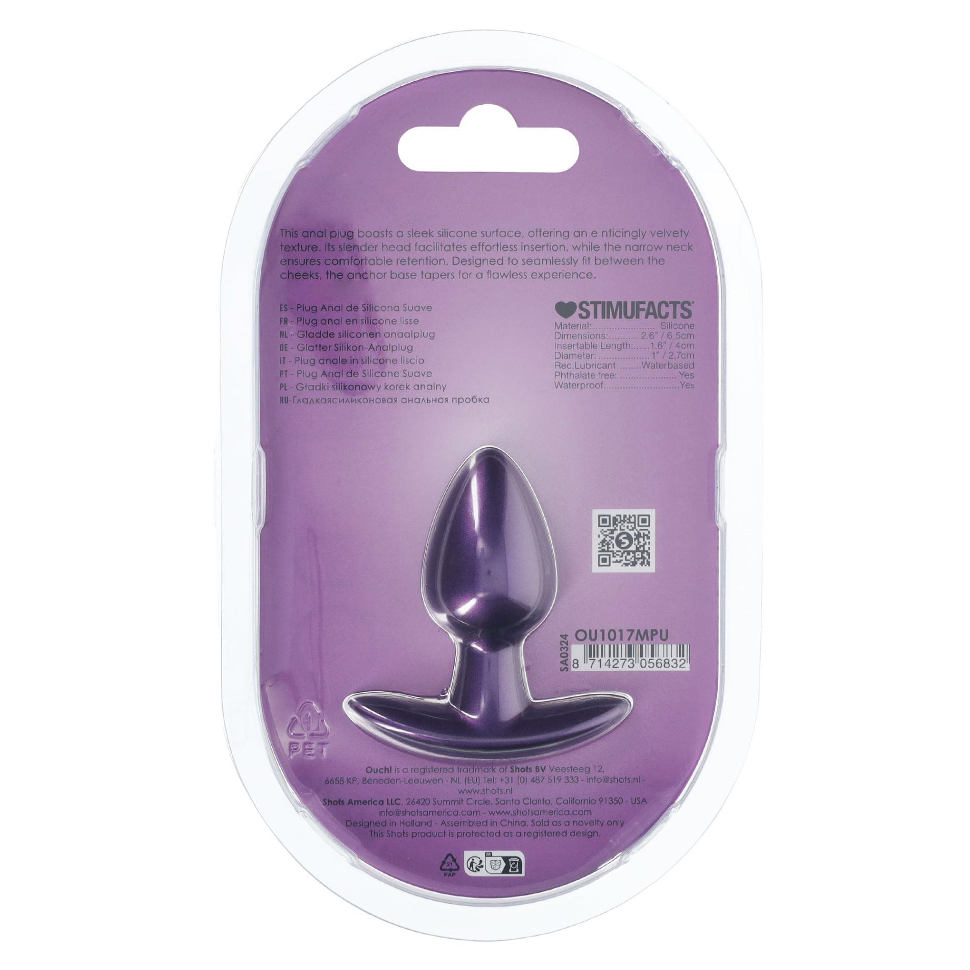 Smooth Silicone Anal Plug - Small - 2.6 / 6,5 Cm - Metallic Purple