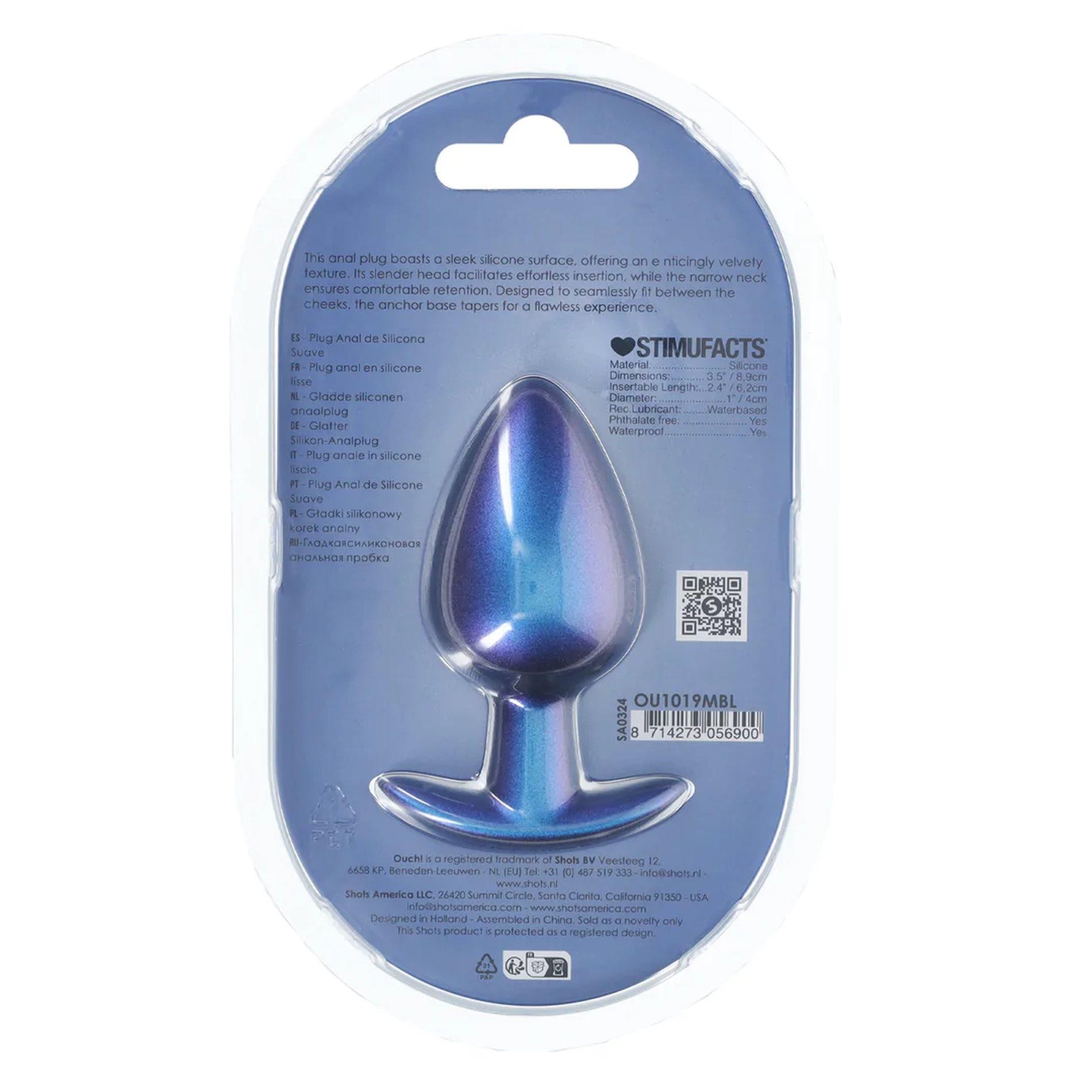 Smooth Silicone Anal Plug - Large - 3.5" / 8,9 Cm - Metallic Blue