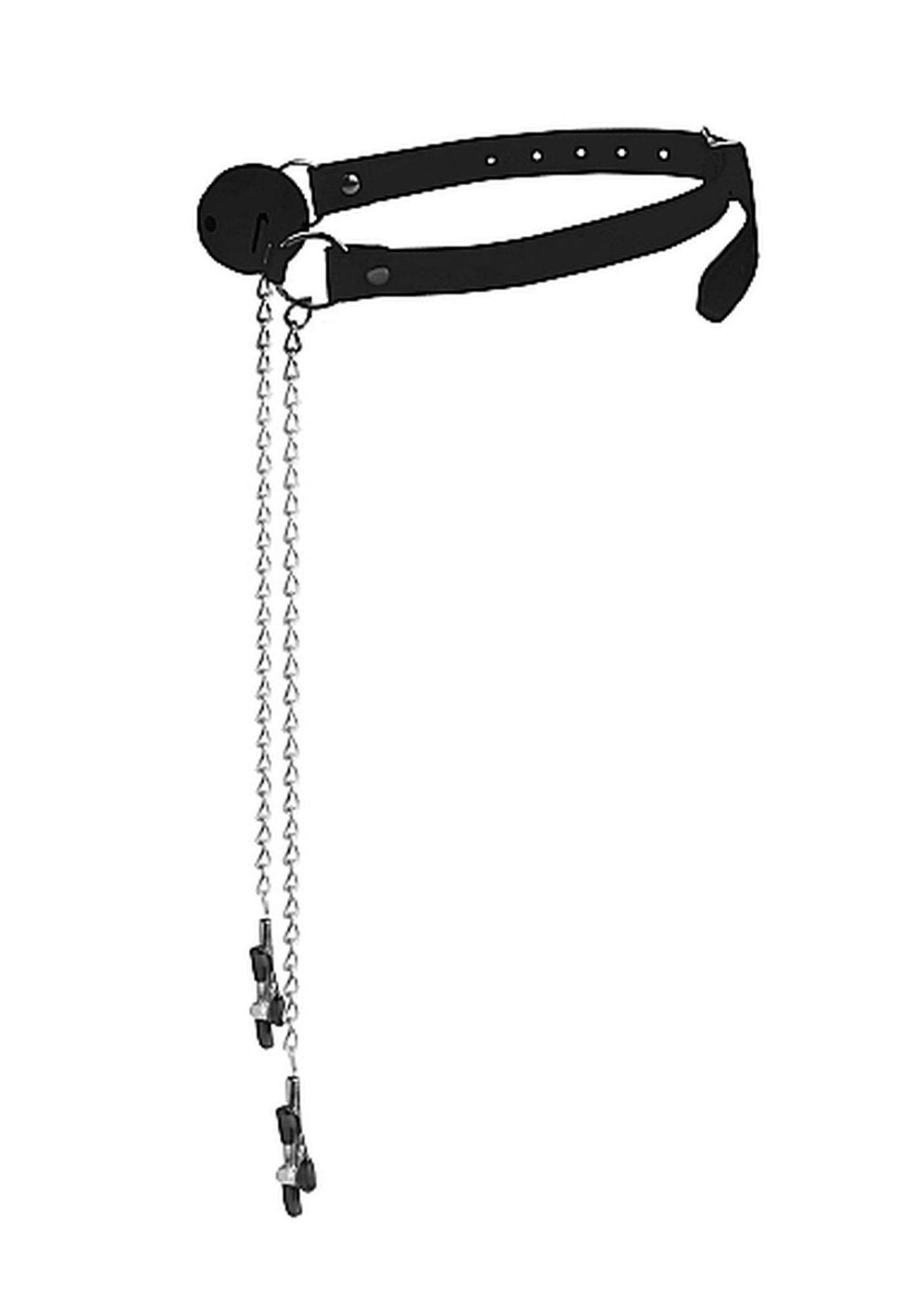 Ball Gag With Nipple Clamps - Black
