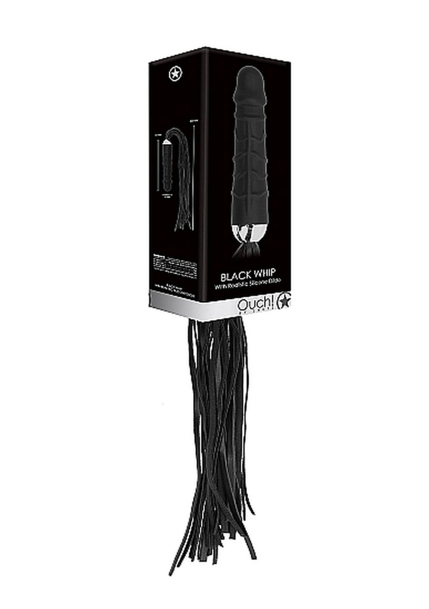 Black Whip With Realistic Silicone Dildo - Black