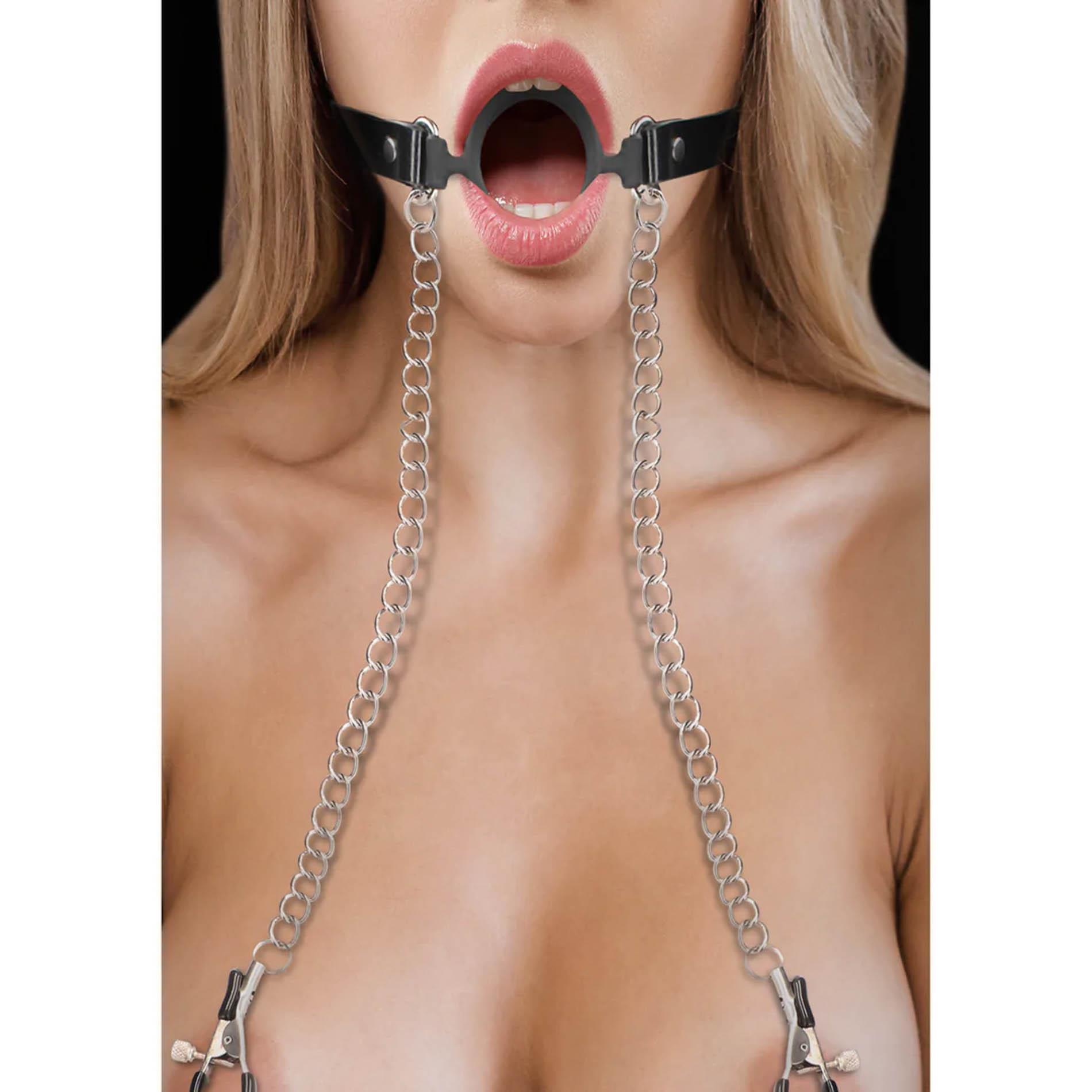 O-Ring Ball Gag With Nipple Clamps