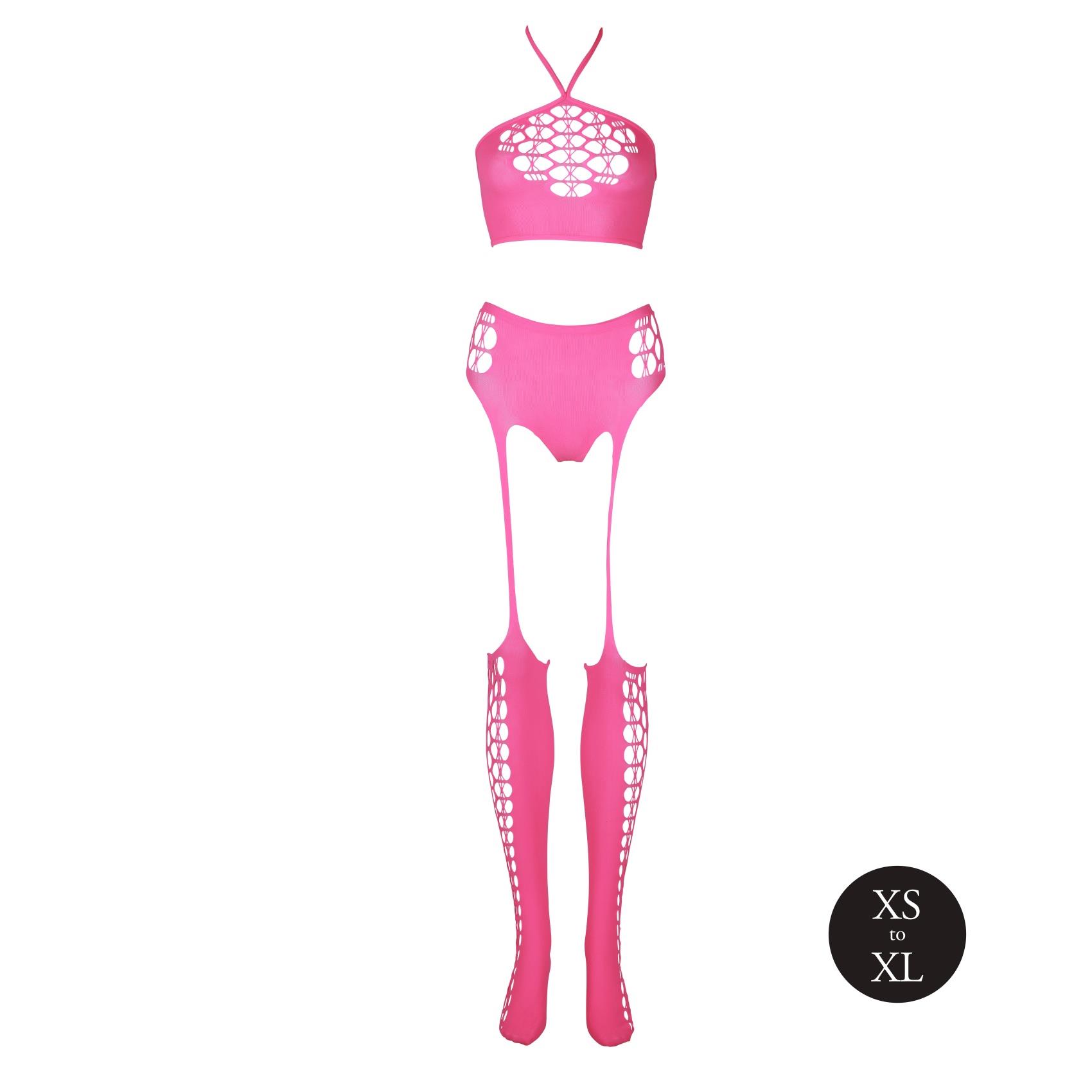 Two Piece With Crop Top And Stockings - Pink - Xs/Xl