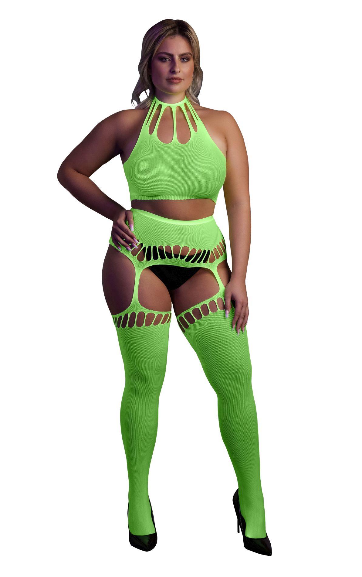 Two Piece With Crop Top And Stockings  Xl/Xxxxl