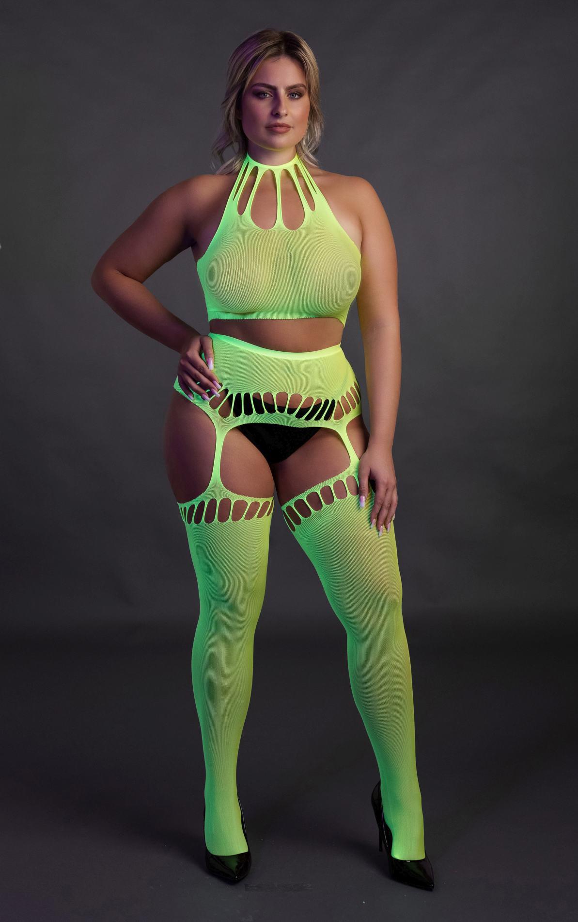 Two Piece With Crop Top And Stockings  Xl/Xxxxl