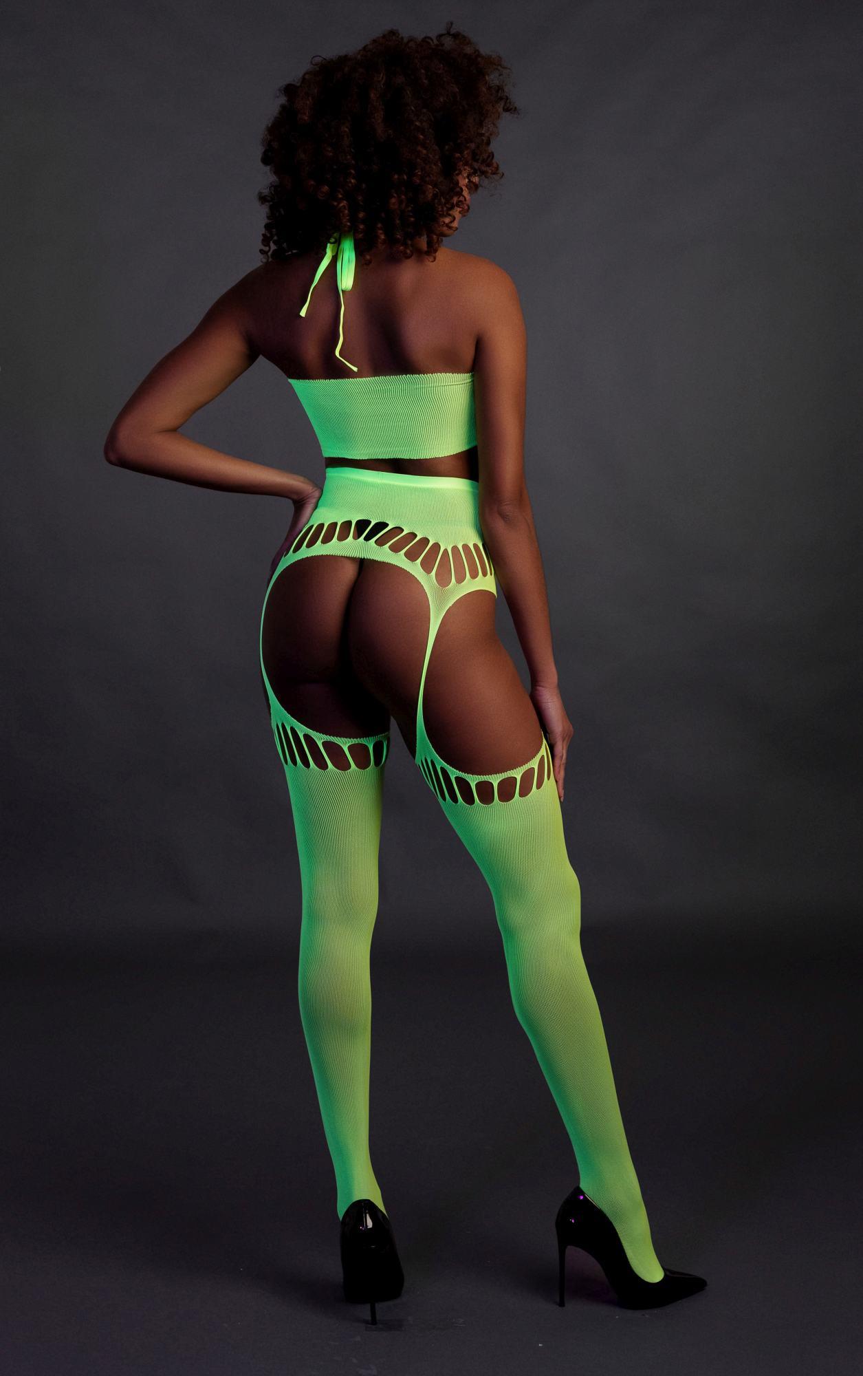 Two Piece With Crop Top And Stockings - Green - Xs/Xl