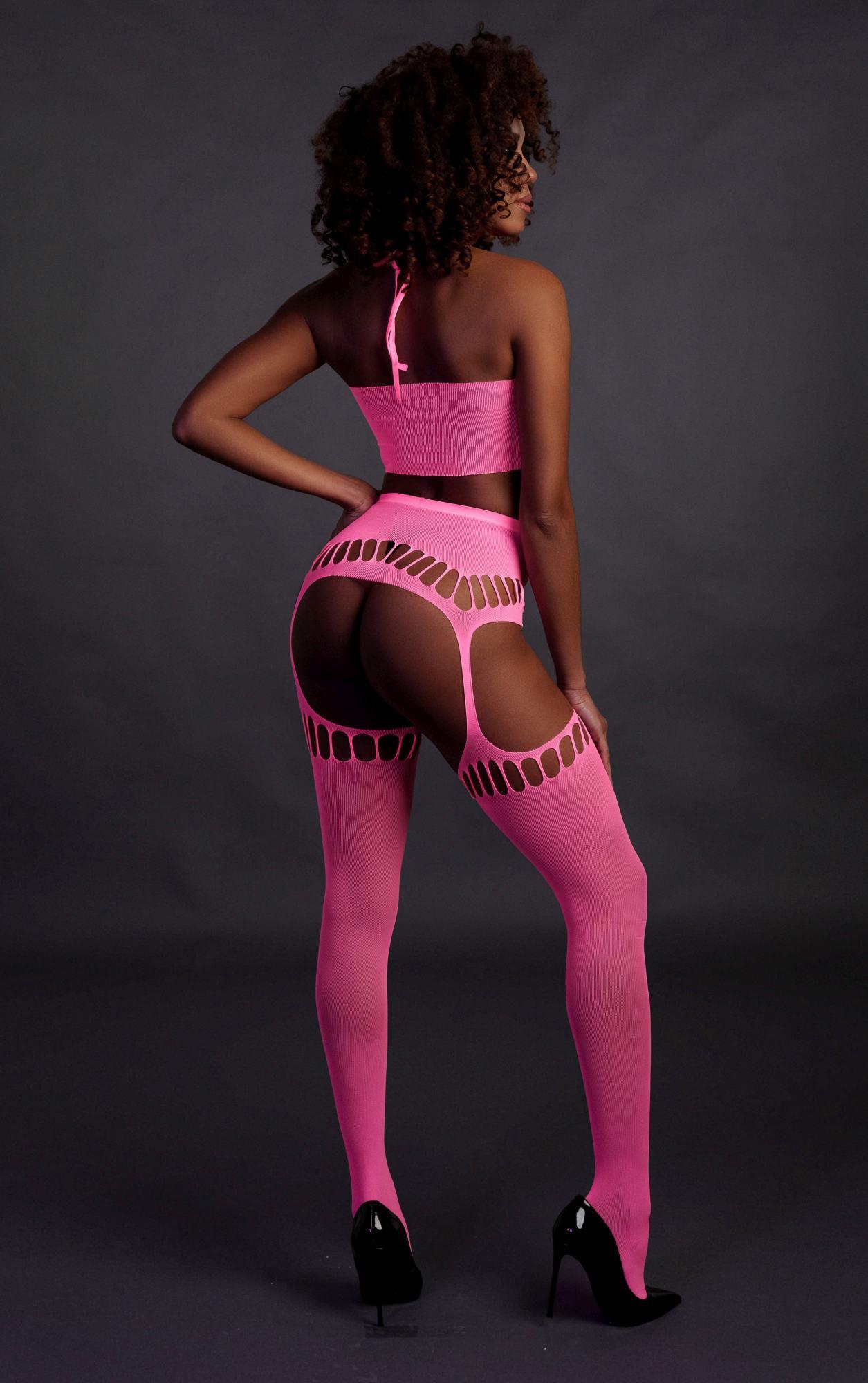 Two Piece With Crop Top And Stockings - Pink - Xs/Xl