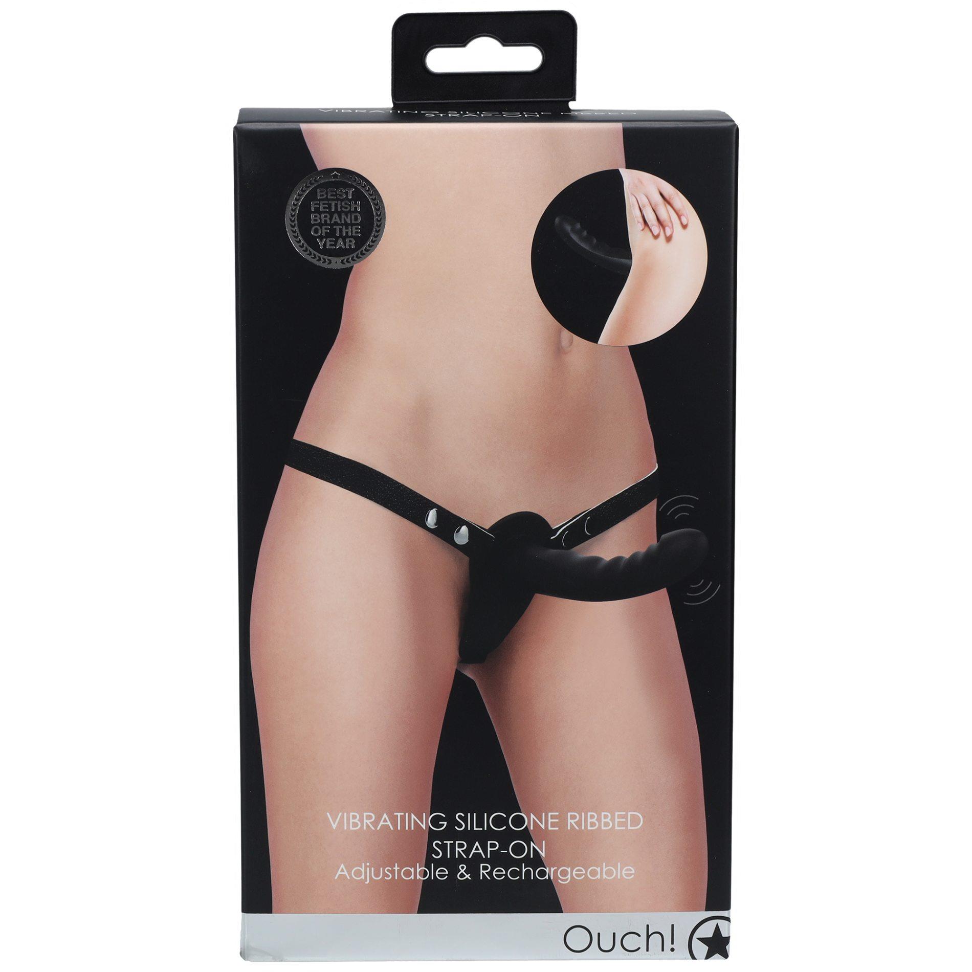 Ouch! - Vibrating - Rechrgeable - 10 Speed Silicone Ribbed Strap-On