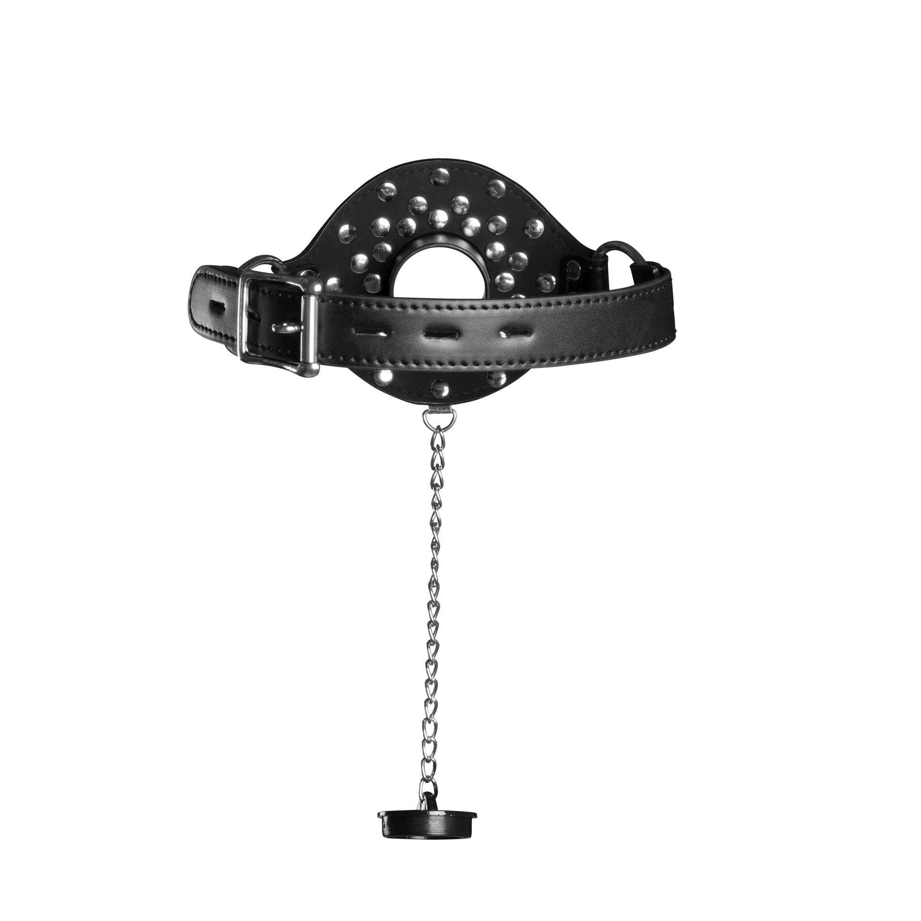 Open Mouth Gag With Plug Stopper - Black