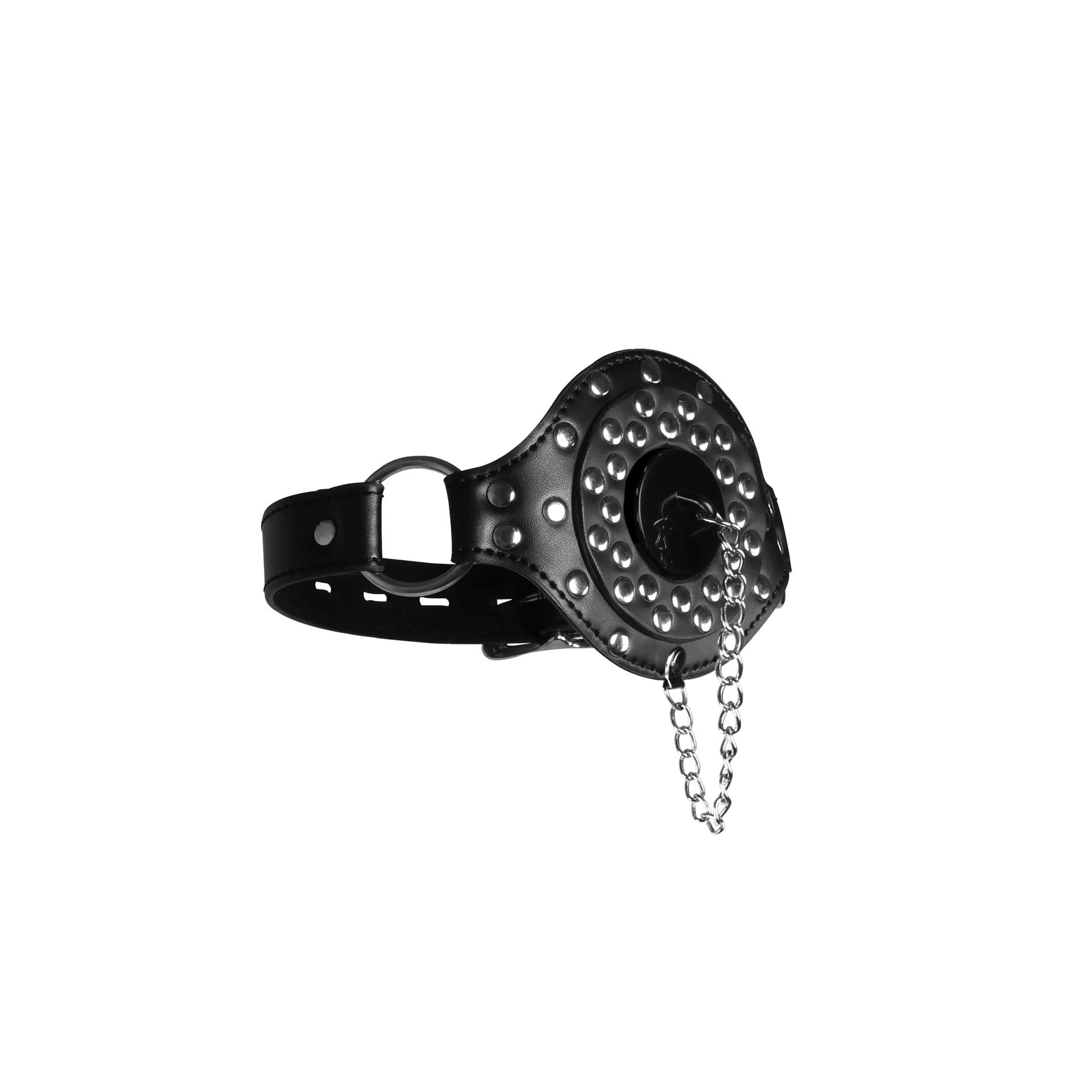Open Mouth Gag With Plug Stopper - Black