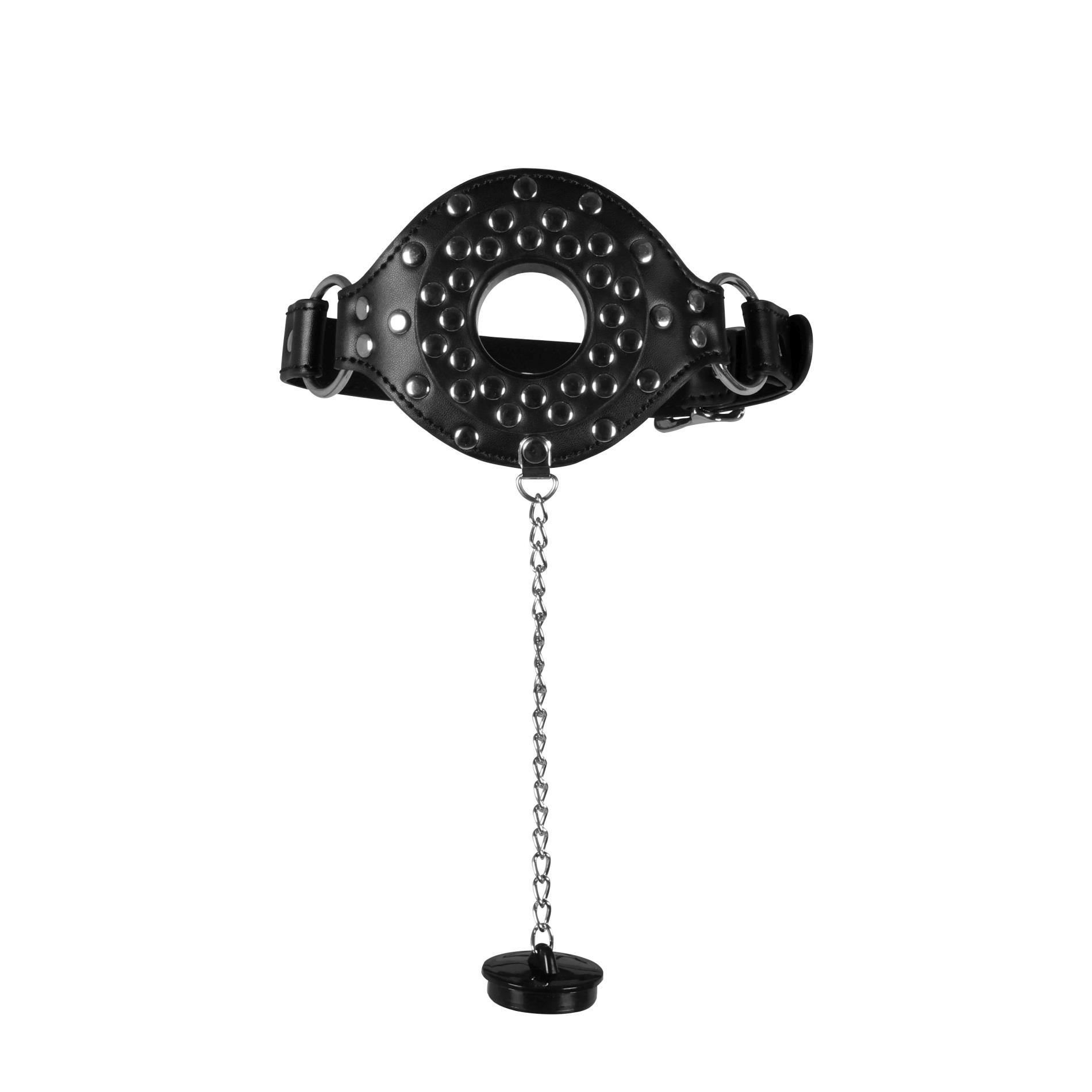 Open Mouth Gag With Plug Stopper - Black