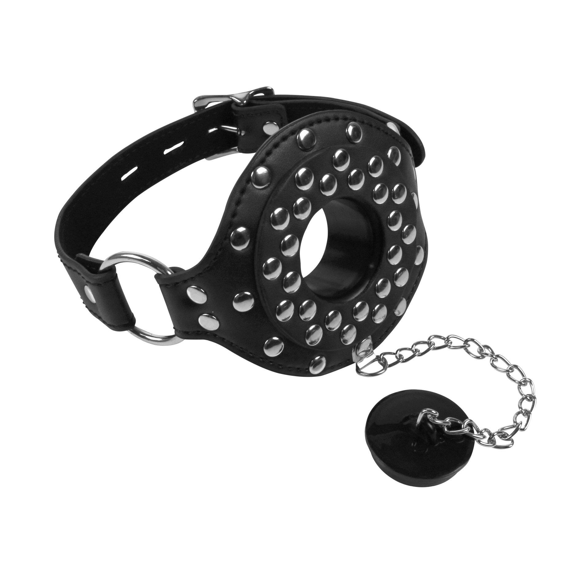 Open Mouth Gag With Plug Stopper - Black