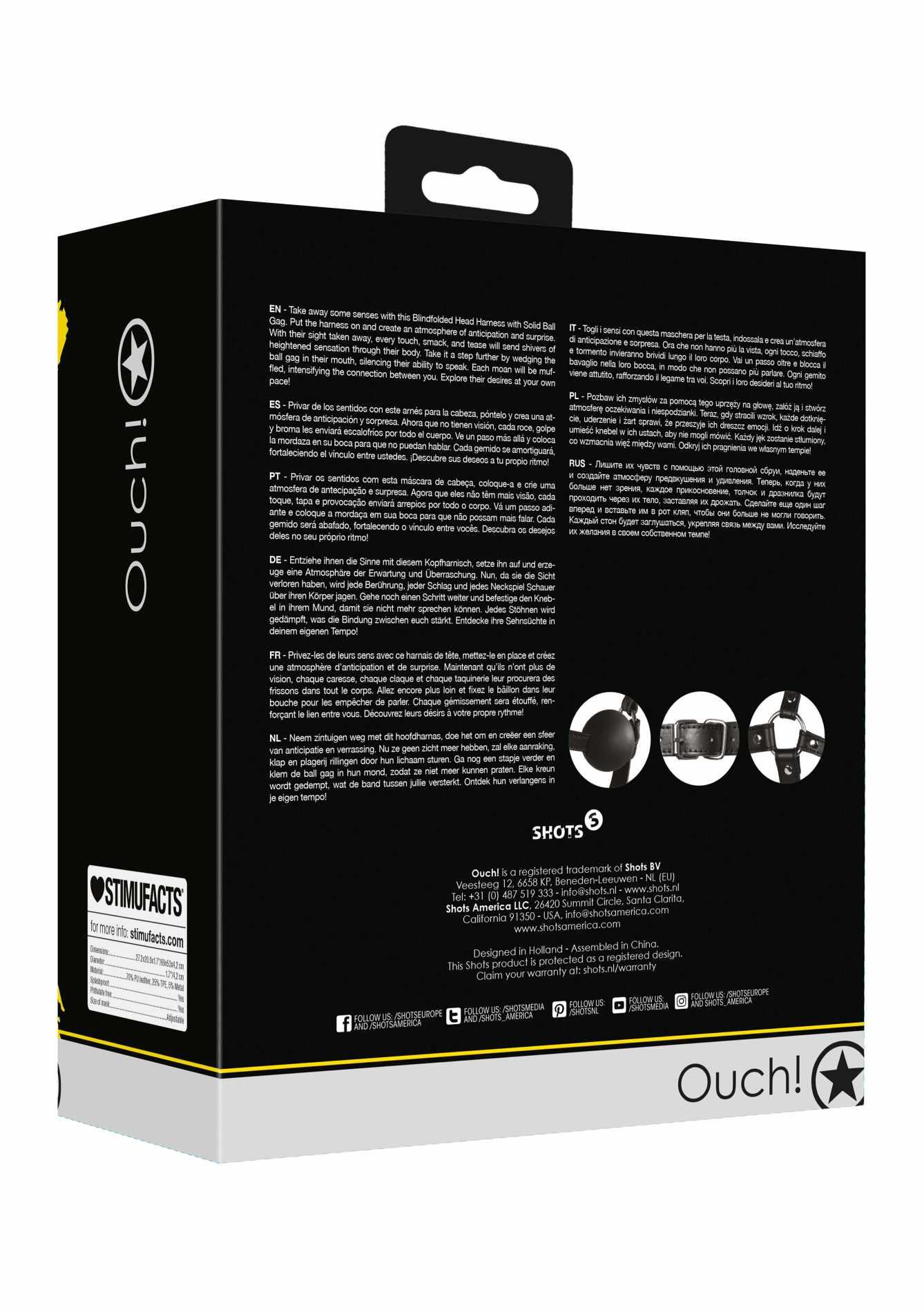 Blindfolded Head Harness With Solid Ball Gag - Black