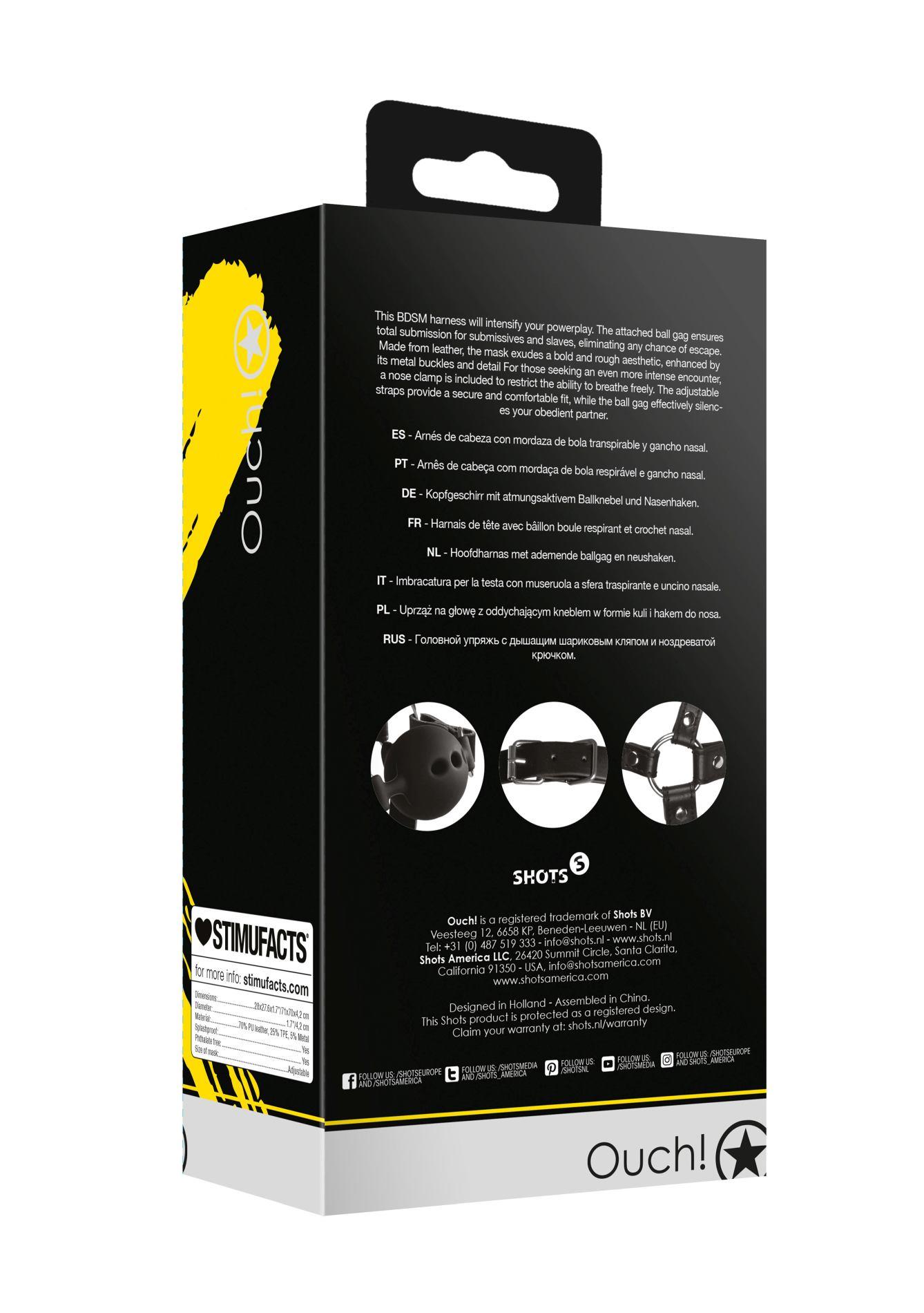 Head Harness With Breathable Ball Gag And Nose Hooks - Black