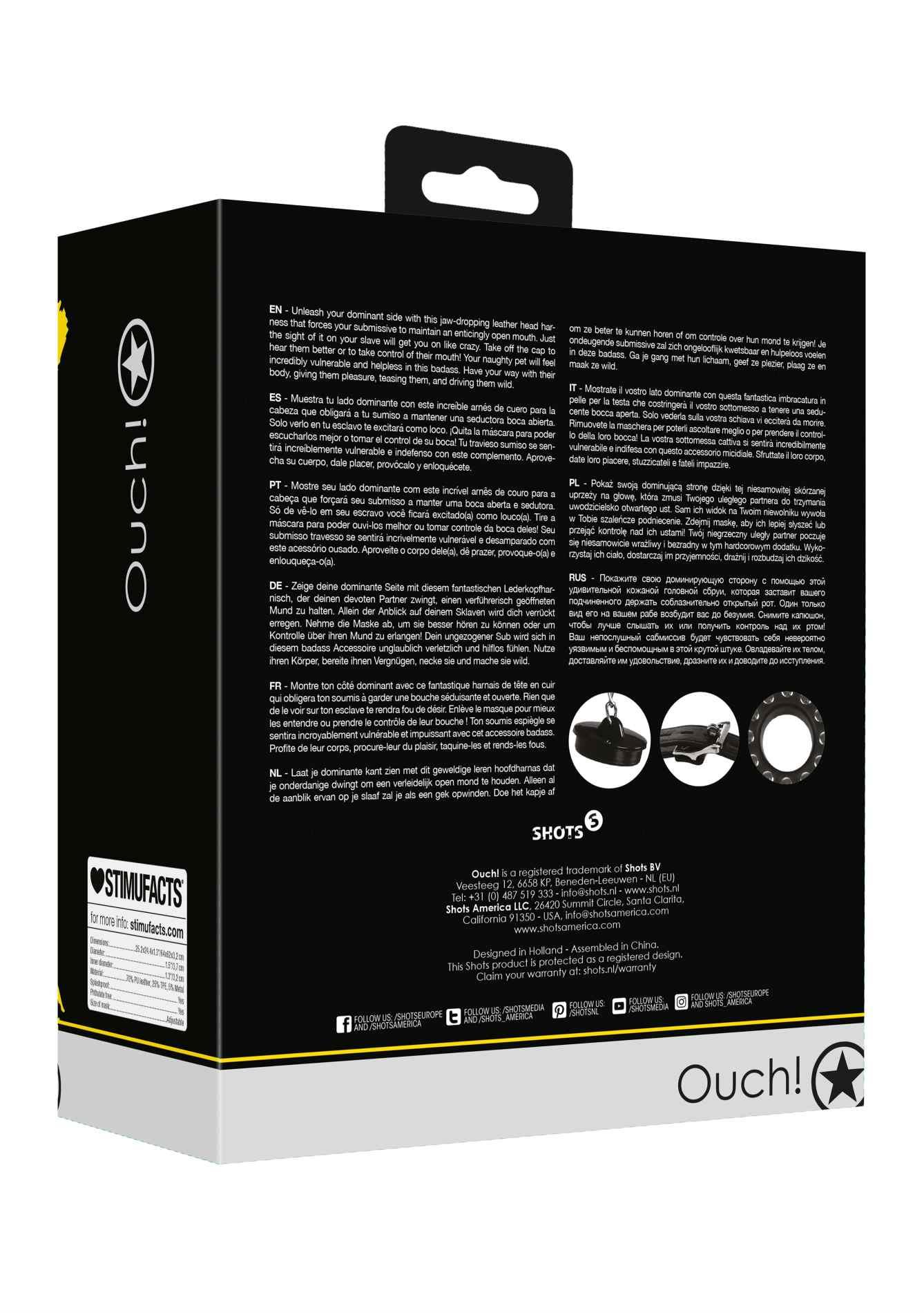 Open Mouth Gag Head Harness With Plug Stopper - Black