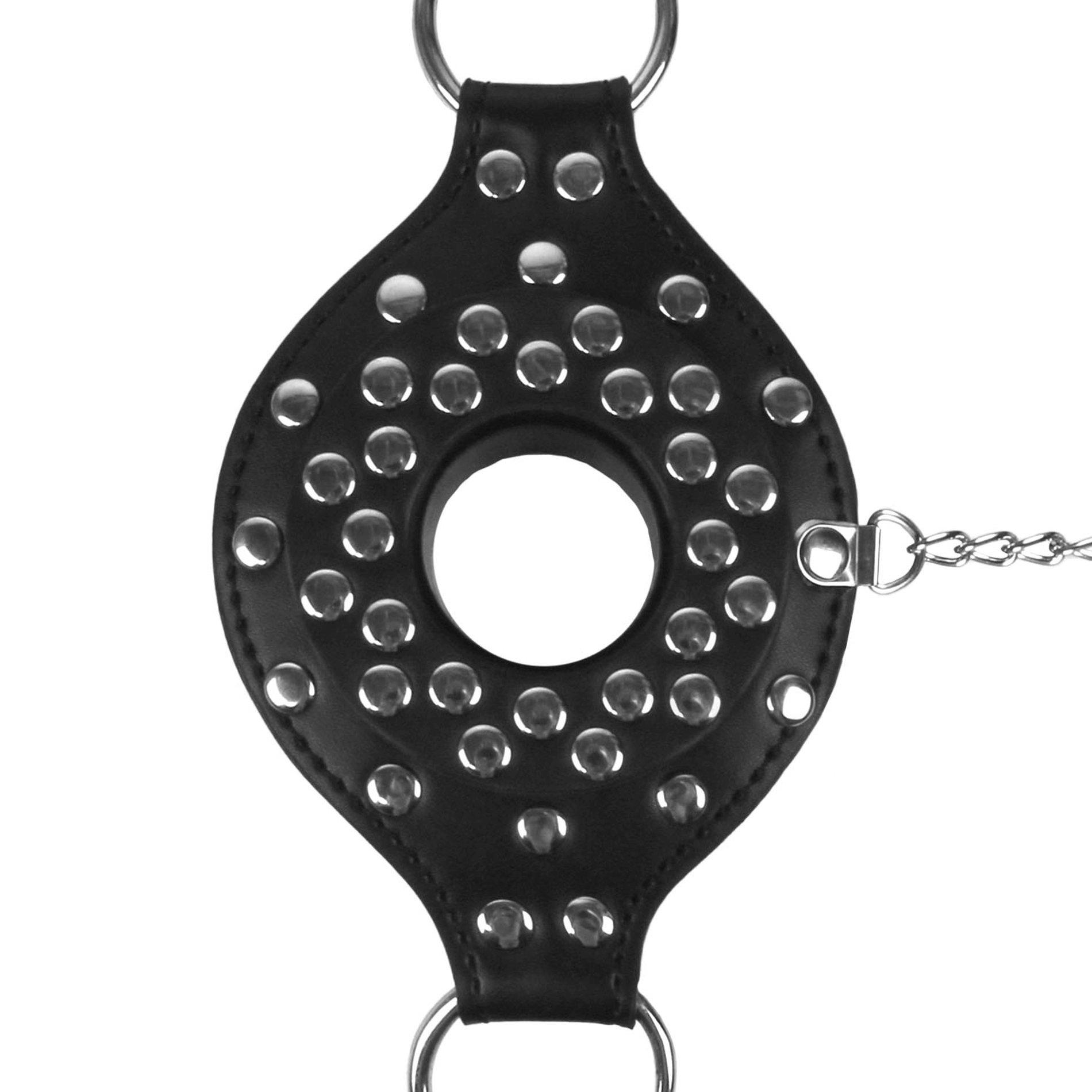 Open Mouth Gag Head Harness With Plug Stopper - Black