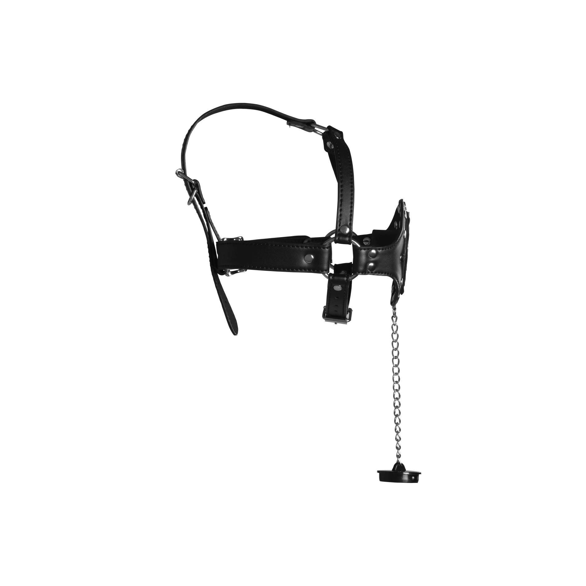 Open Mouth Gag Head Harness With Plug Stopper - Black