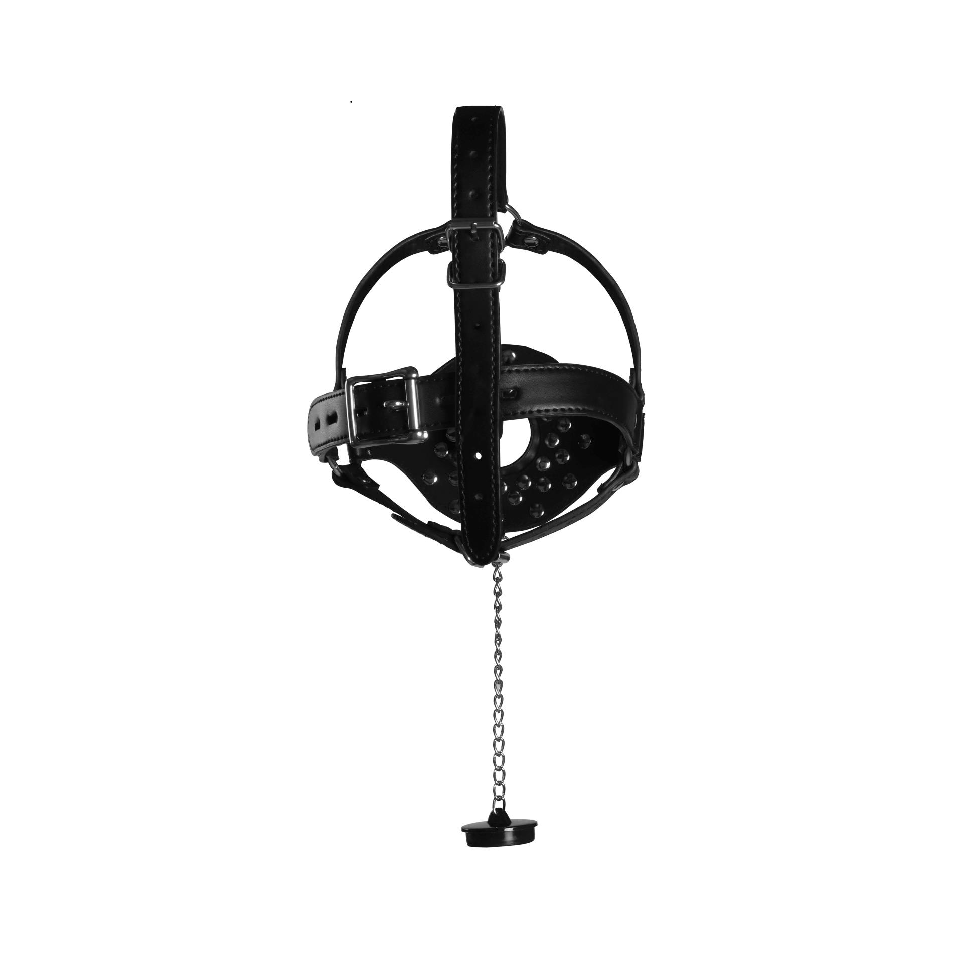 Open Mouth Gag Head Harness With Plug Stopper - Black