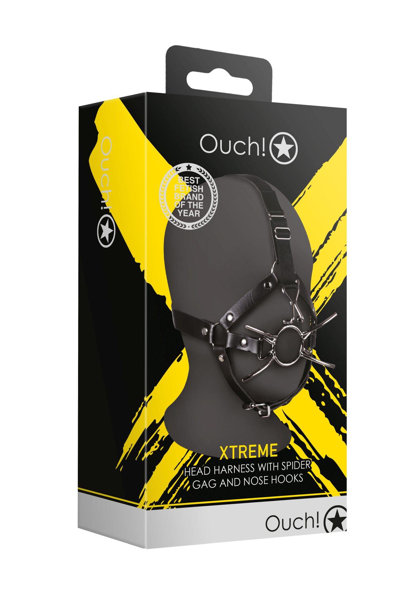 Head Harness With Spider Gag And Nose Hooks - Black